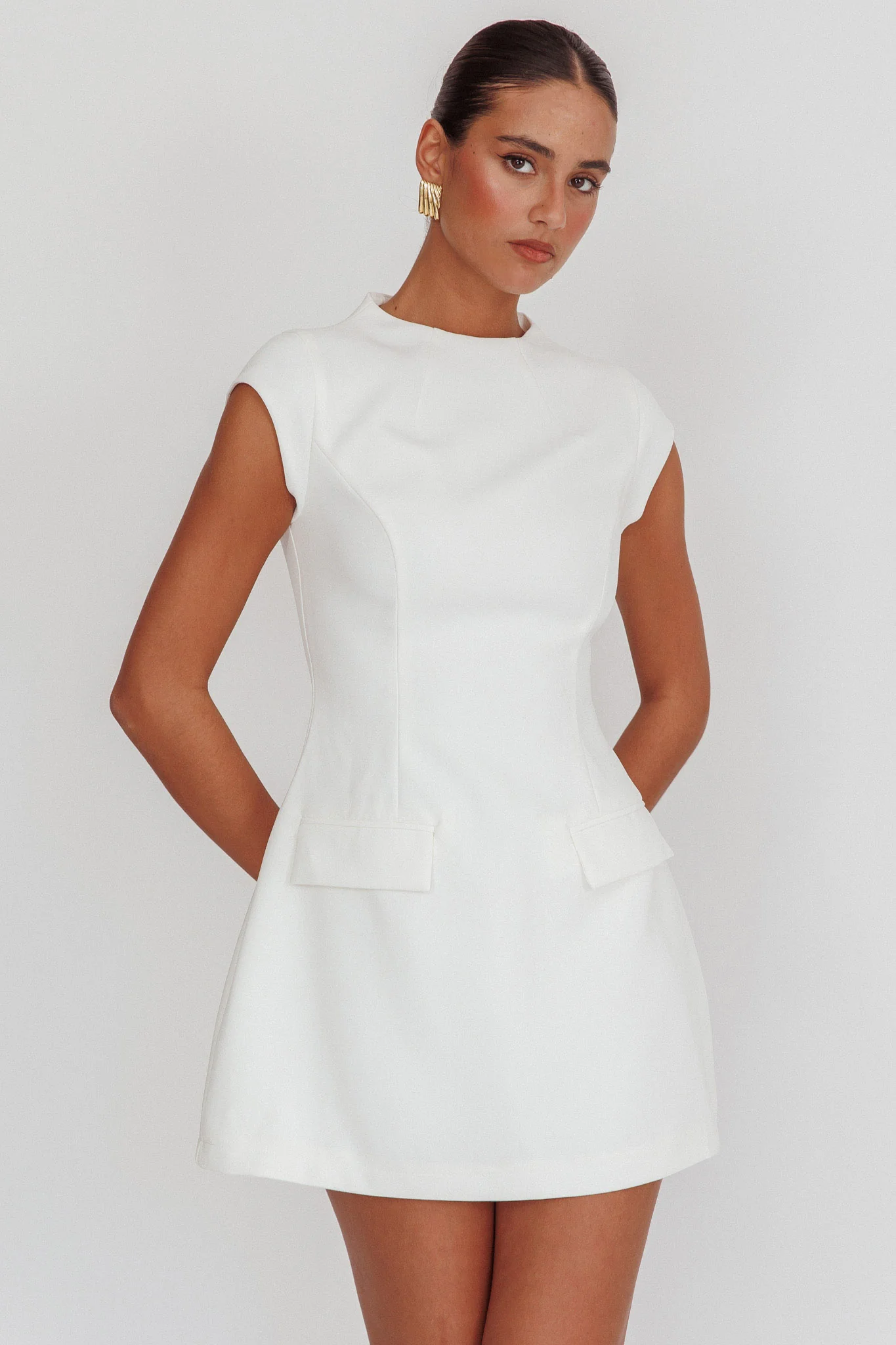 Aristos Cap Sleeve Mini Dress Off White - Sonourner
