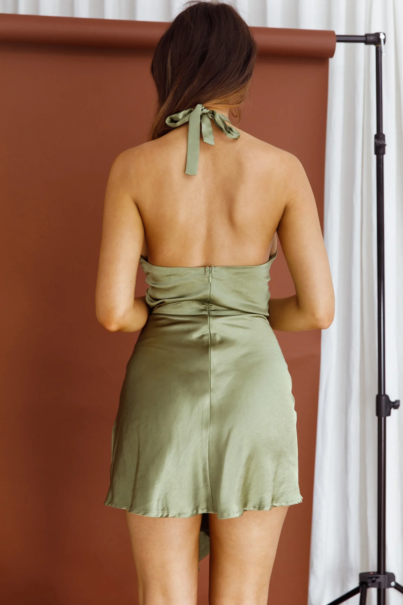 Hearts On Fire Halterneck Wrap Front Mini Dress Olive - Sonourner