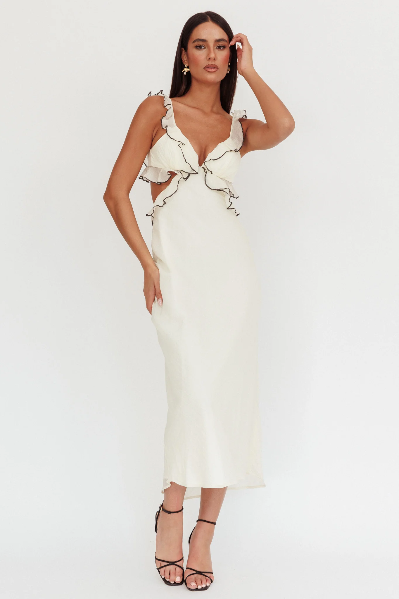 Second Chances Ruffle Trim Maxi Dress Contrast Cream - Sonourner
