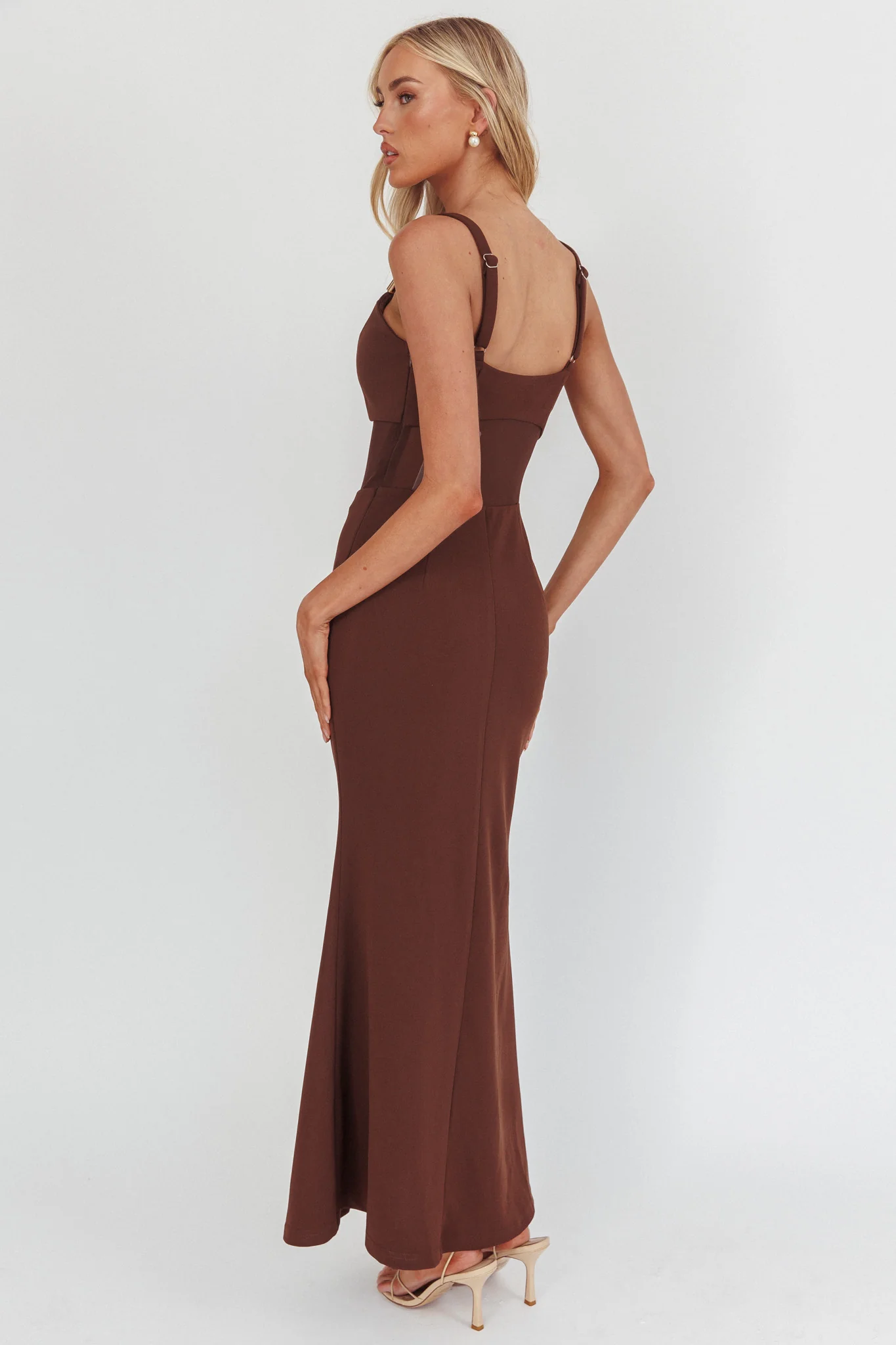 Shelbie Sheer Waist Maxi Dress Chocolate - Sonourner