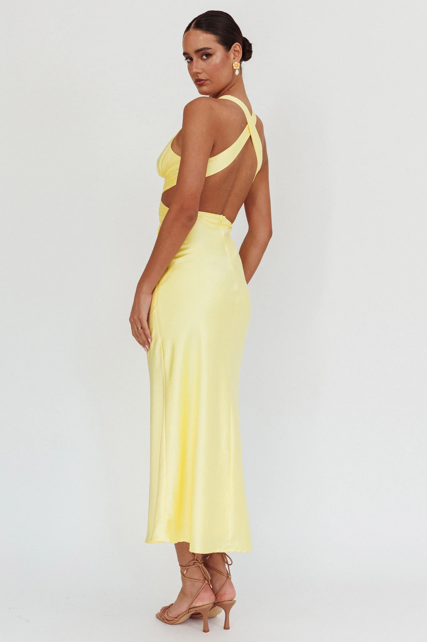 On And On Crossover Cut-Out Maxi Dress Lemon - Sonourner