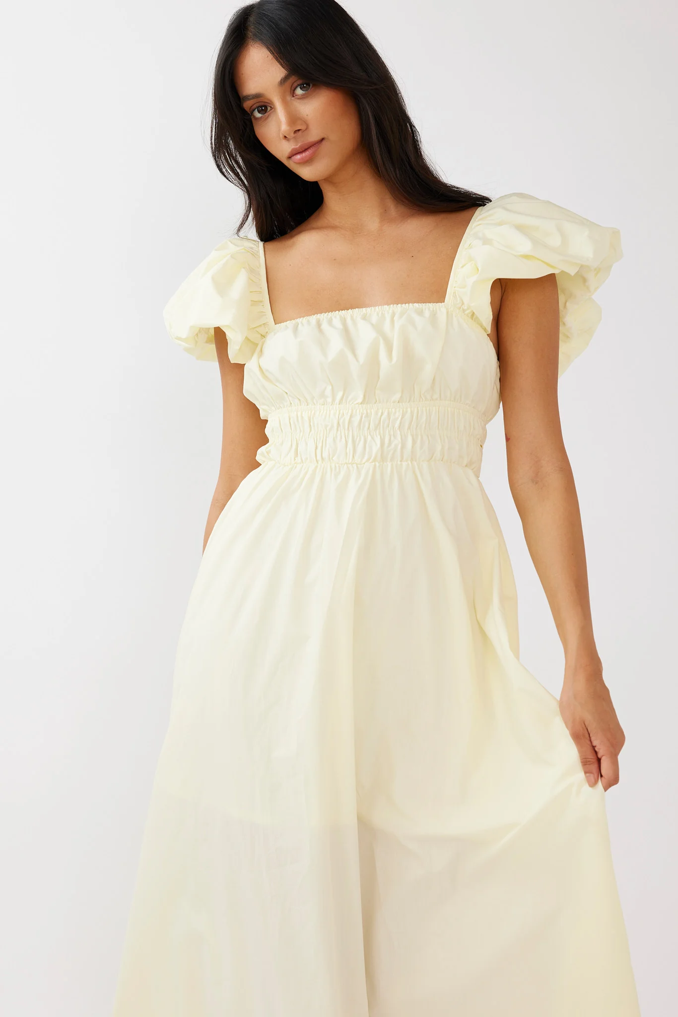 Rose Meadow Puffed Sleeve Midi Dress Banana - Sonourner