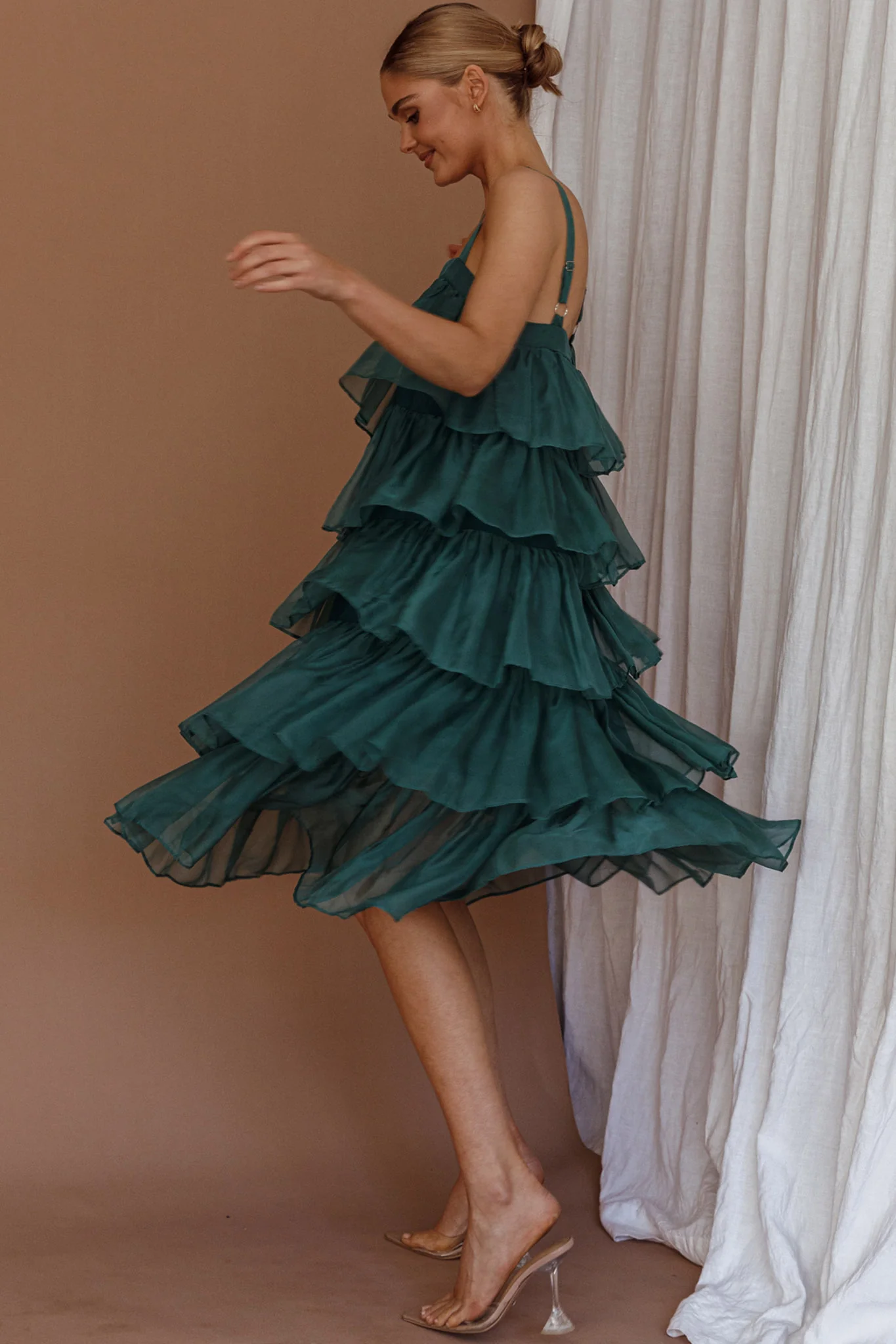 Merry Layered Frill Midi Dress Turtle Green - Sonourner
