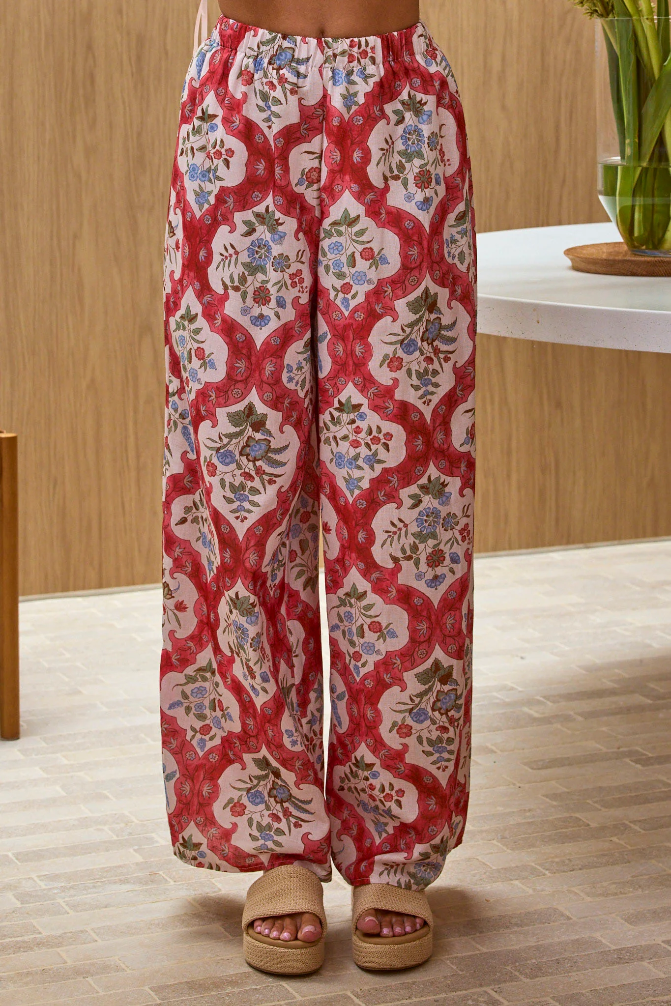 Archa Elastic Waist Pants Print Cream - Sonourner