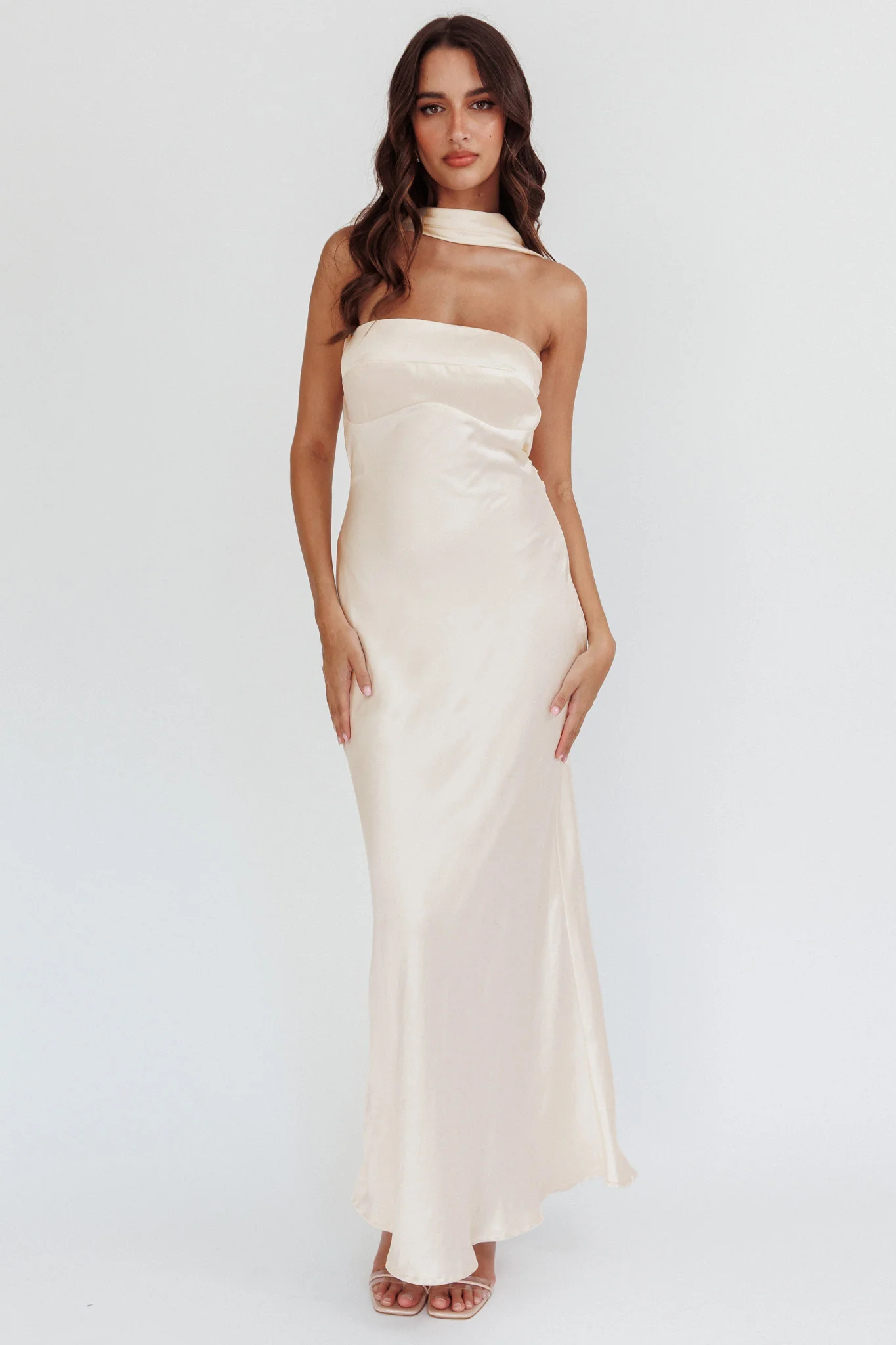 Damsel Reverse Halter Maxi Dress Oyster - Sonourner