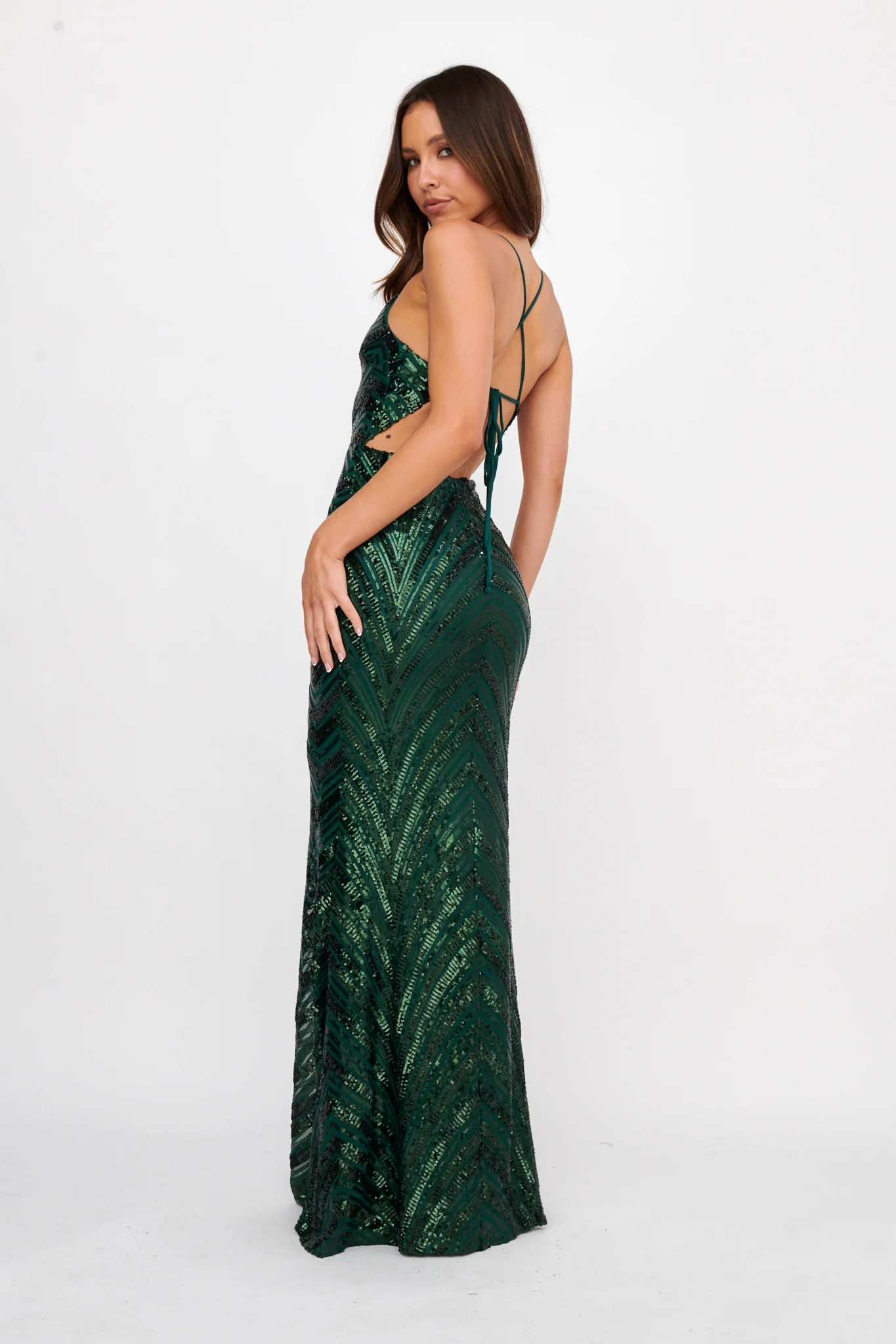 Dalila Open Tied Back Sequin Maxi Dress Hunter - Sonourner
