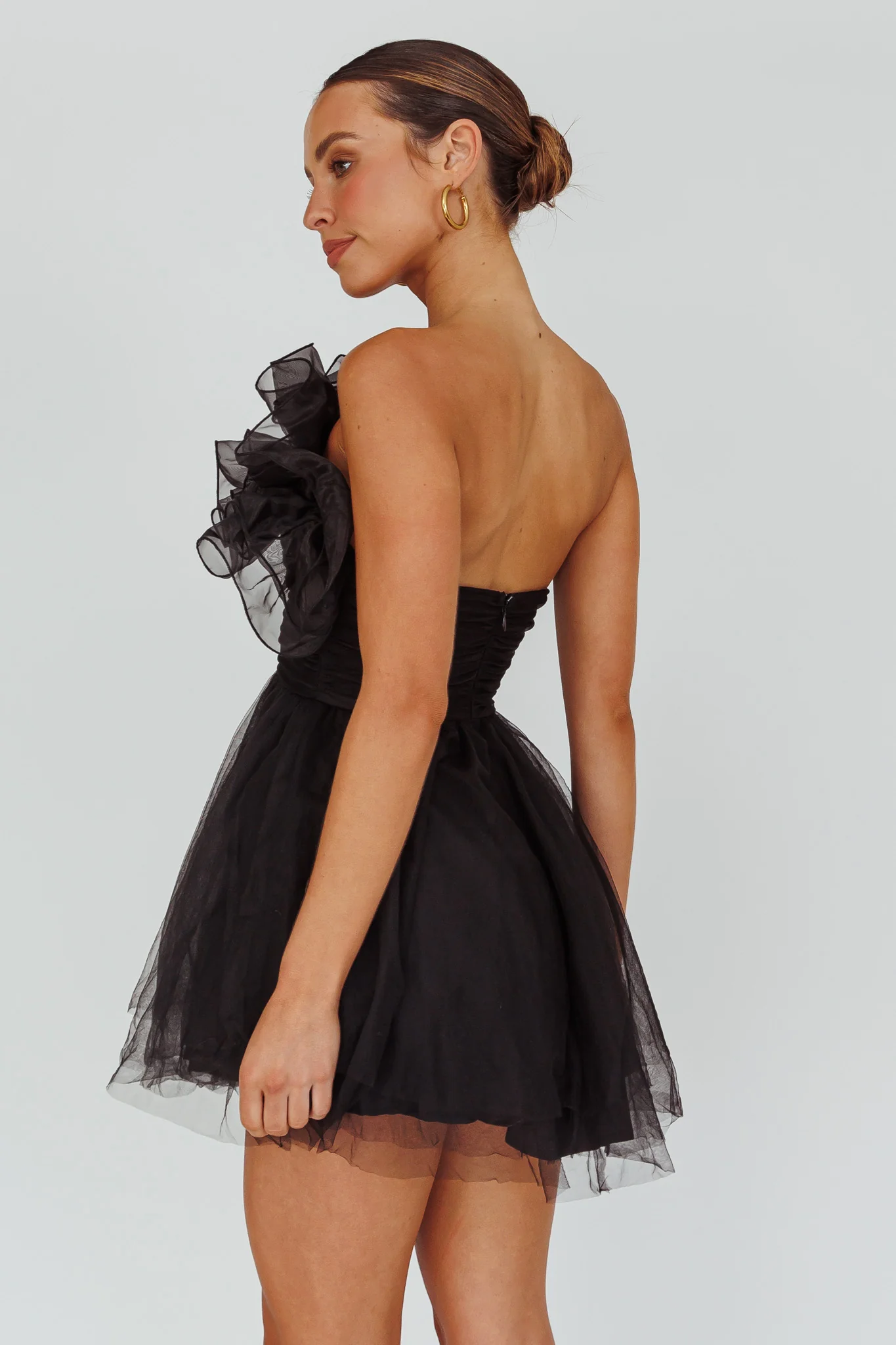 My Beloved Organza Frill Mini Dress Black - Sonourner
