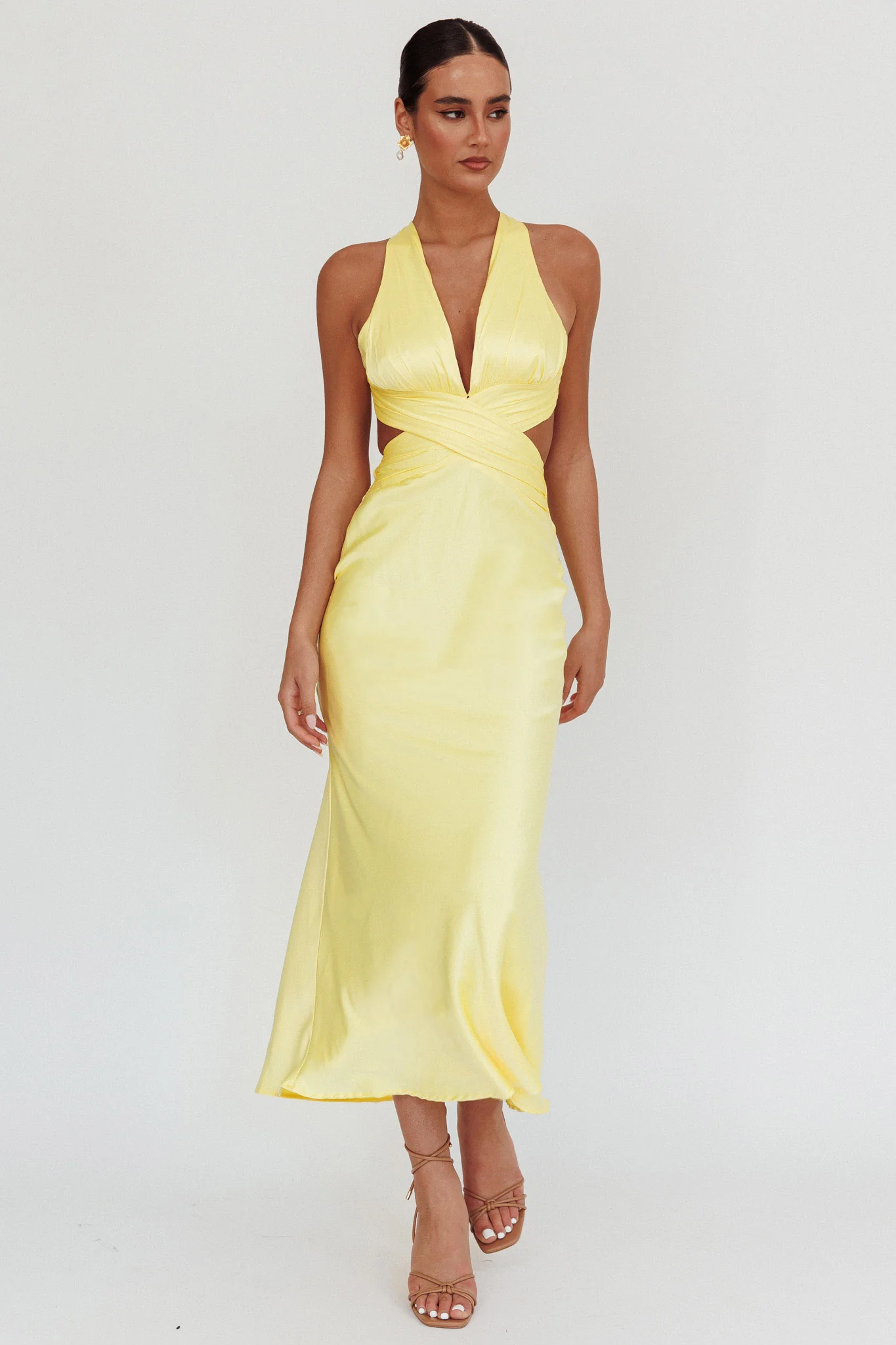 On And On Crossover Cut-Out Maxi Dress Lemon - Sonourner