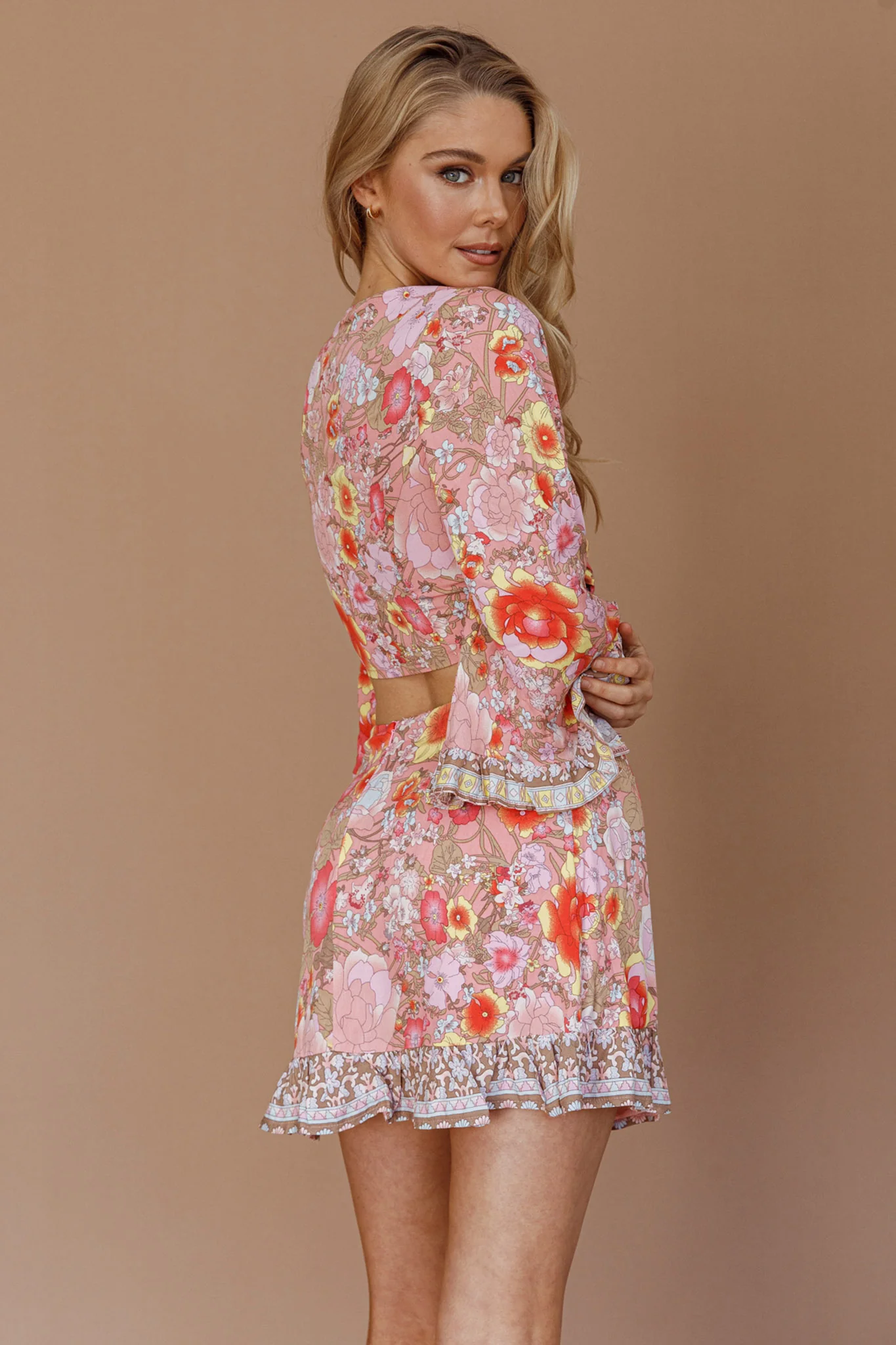 Island Girl Frill Hem Mini Skirt Floral Pink - Sonourner