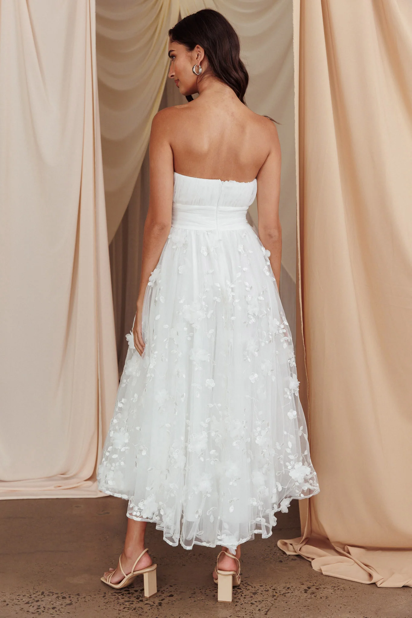 Fayette Strapless Mesh Midi Dress Embellished White - Sonourner