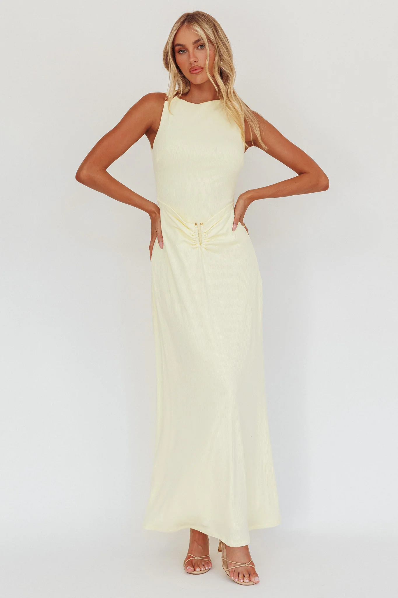 Casino Gold Hardware Ribbed Maxi Dress Butter - Sonourner