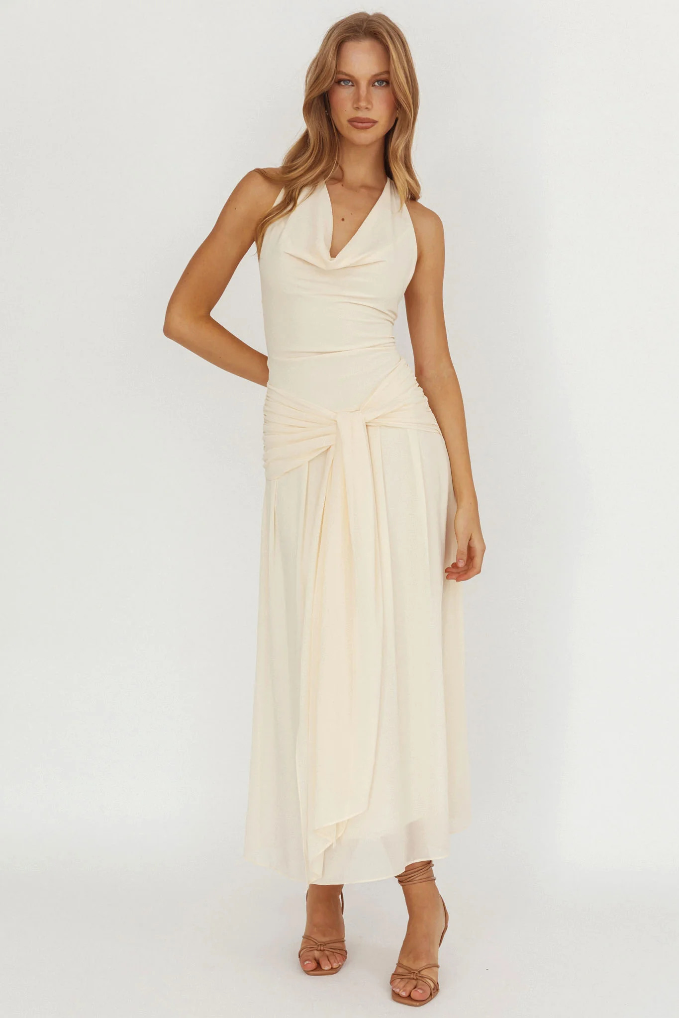 Maretha Cowl Halterneck Maxi Dress Butter - Sonourner