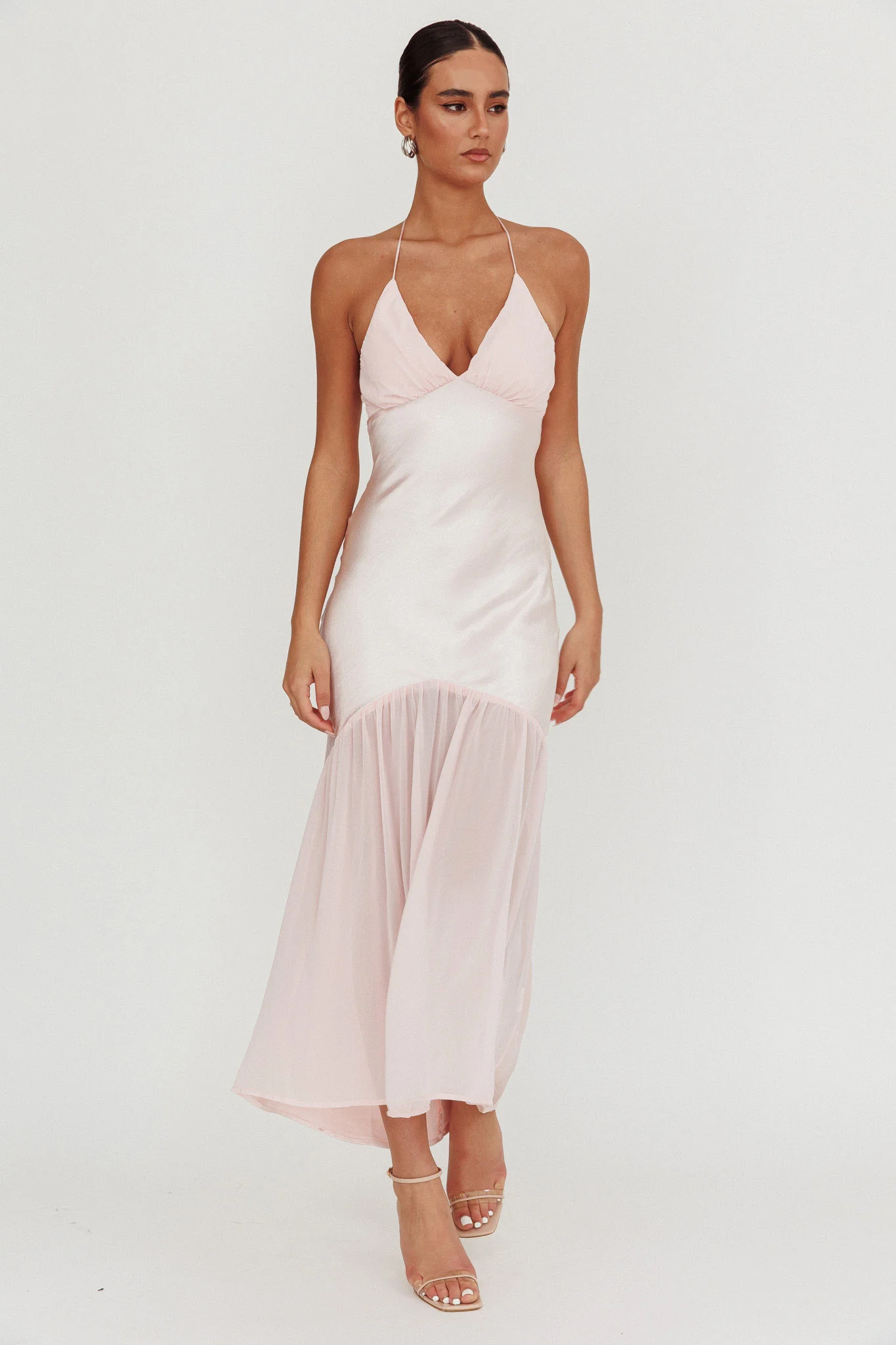 Aysah Chiffon Hem Halter Maxi Dress Pink - Sonourner