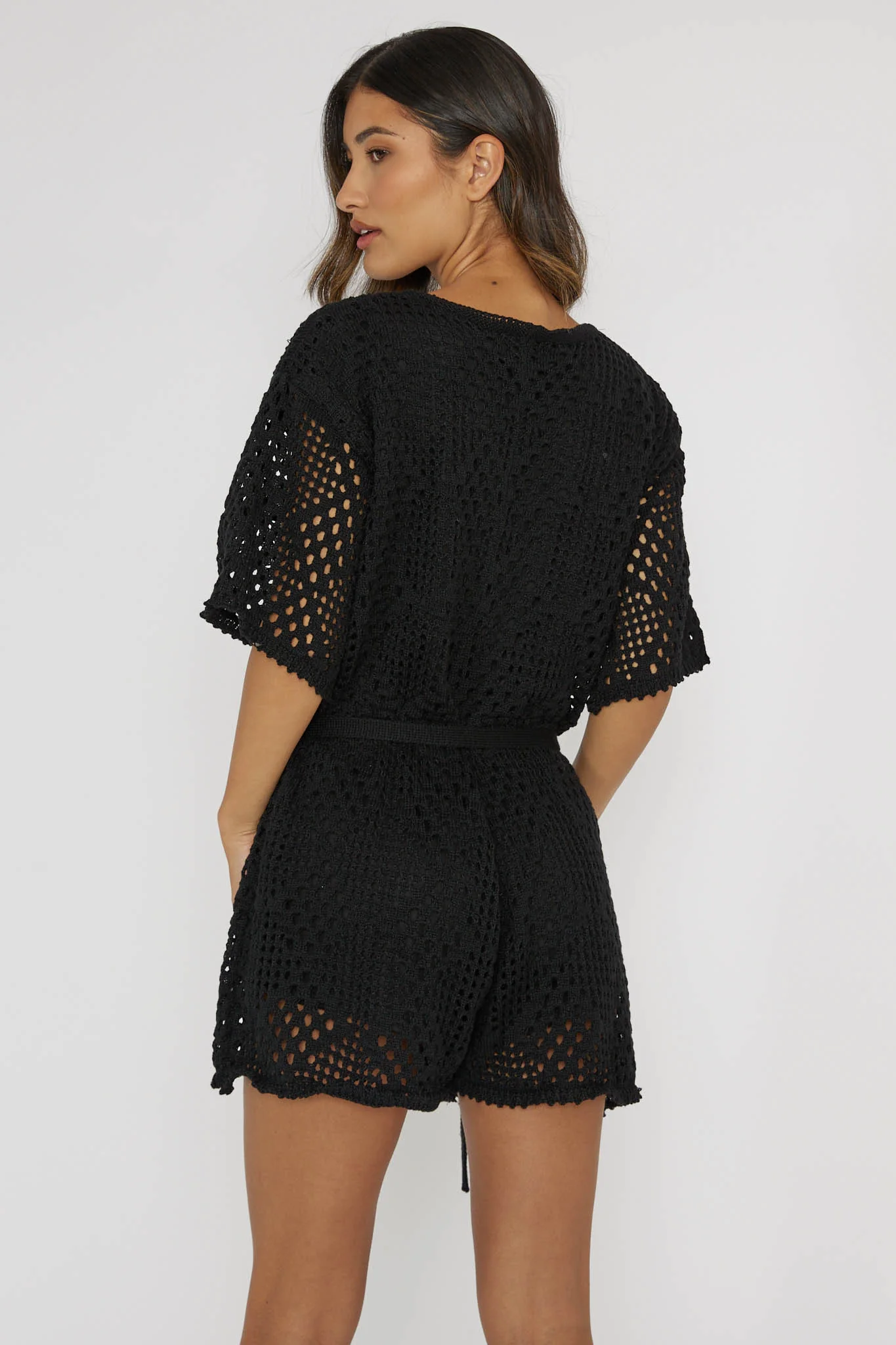 Asana Crochet Button Romper Black - Sonourner