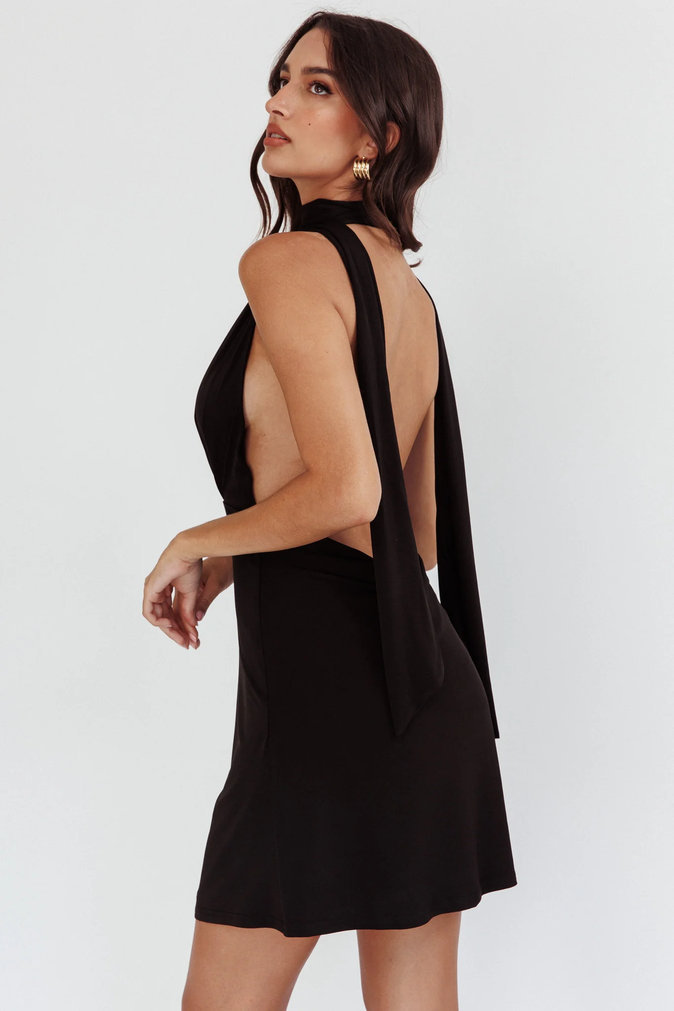 Italia Azure Halterneck Jersey Mini Dress Black - Sonourner