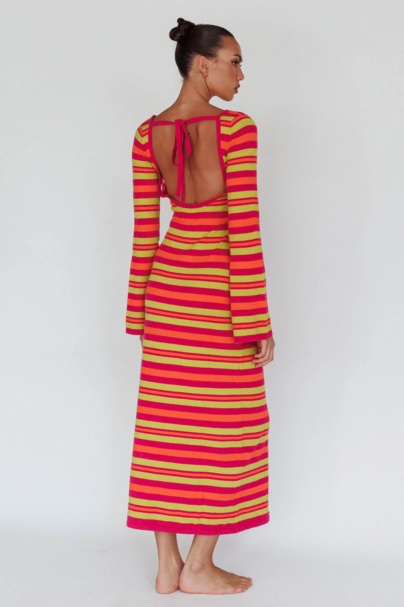 Jozie Long Sleeve Maxi Dress Stripe Orange - Sonourner