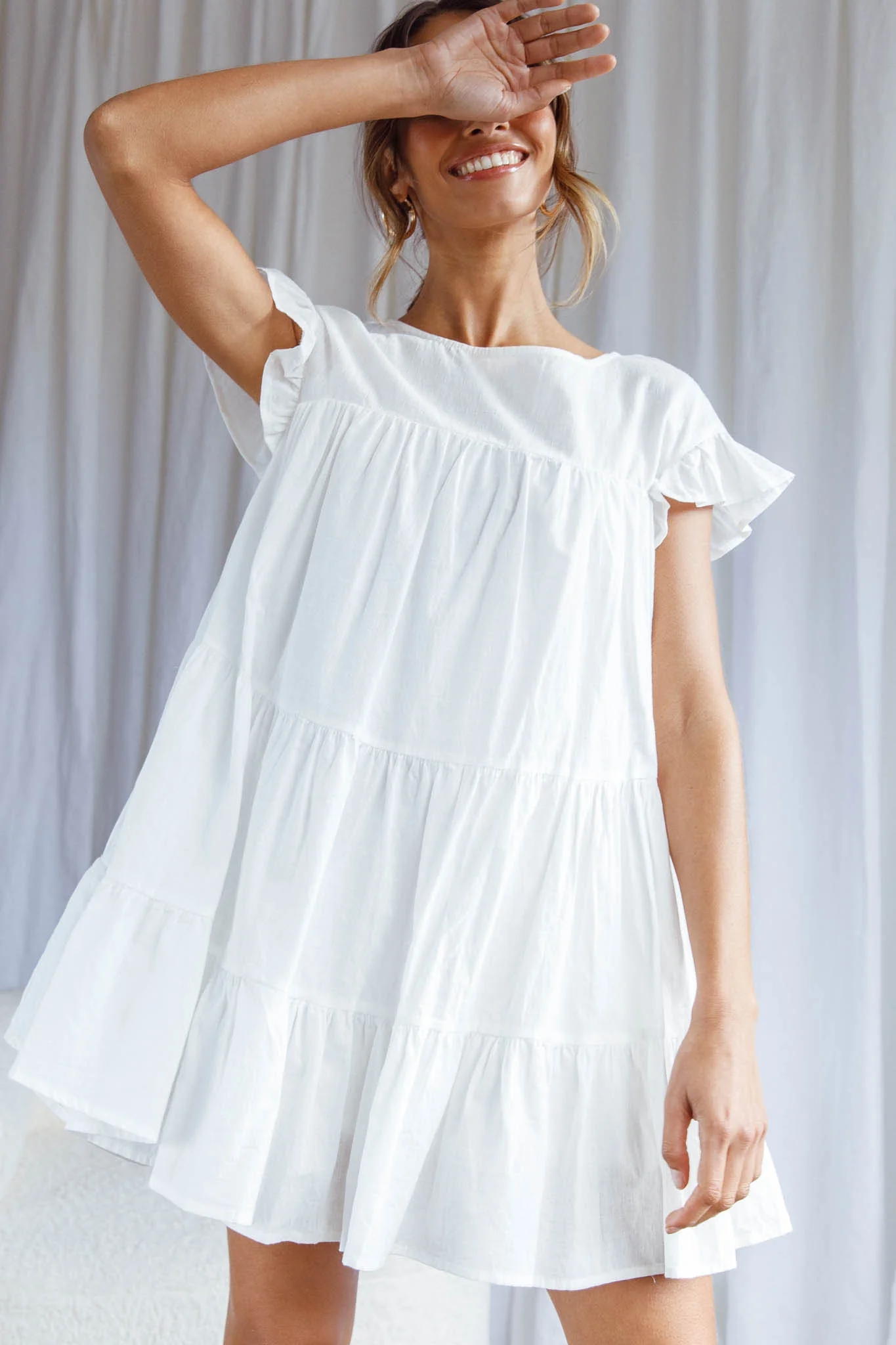 Hyacinth Ruffle Sleeve Smock Dress White - Sonourner