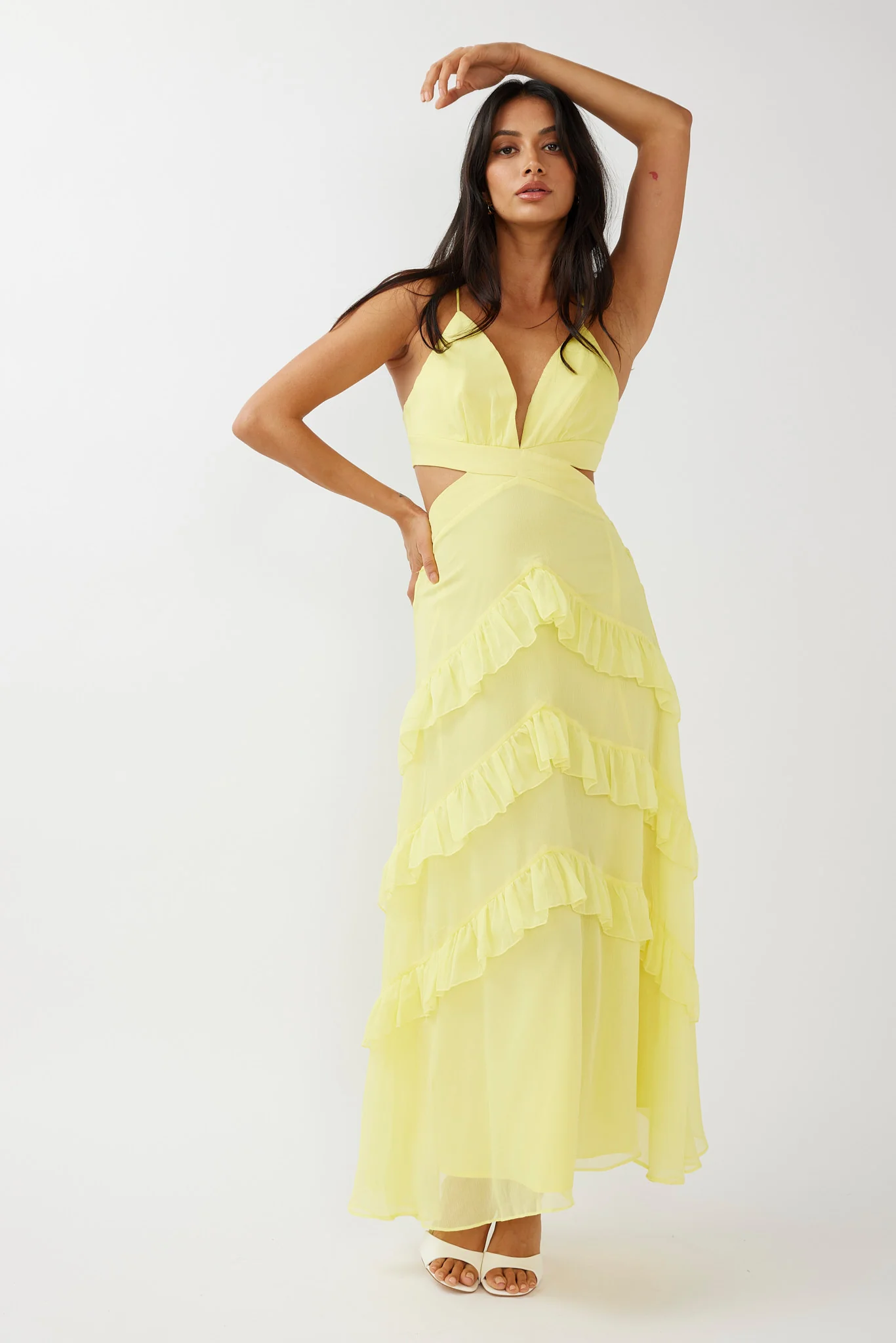 Joss Ruffle Trim Cut-Out Dress Yellow - Sonourner