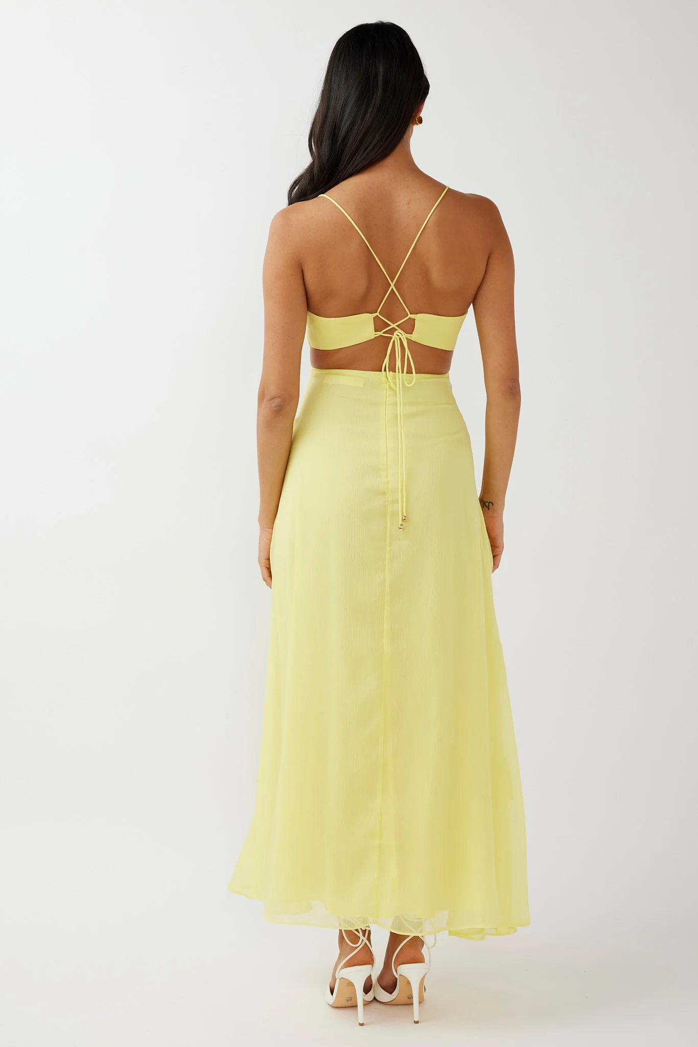 Joss Ruffle Trim Cut-Out Dress Yellow - Sonourner