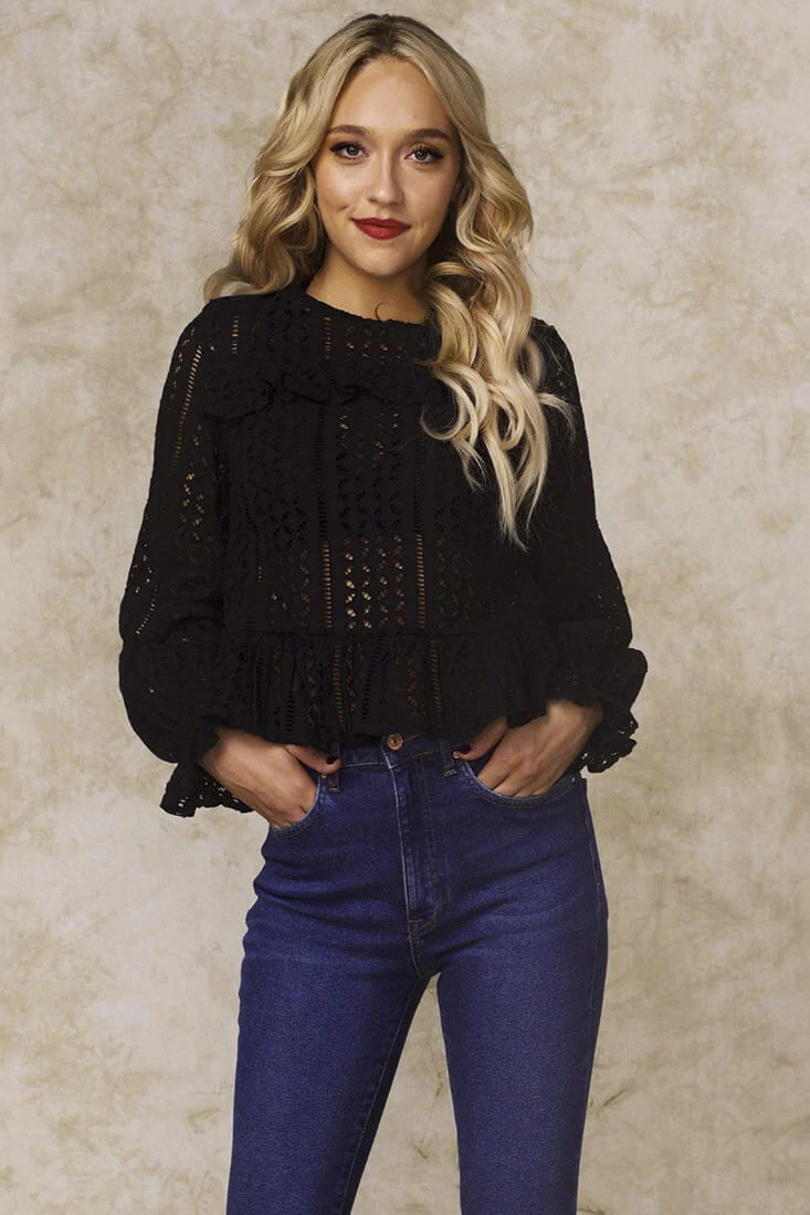Gwendoline Mesh Long Sleeved Ruffled Shirt Black - Sonourner
