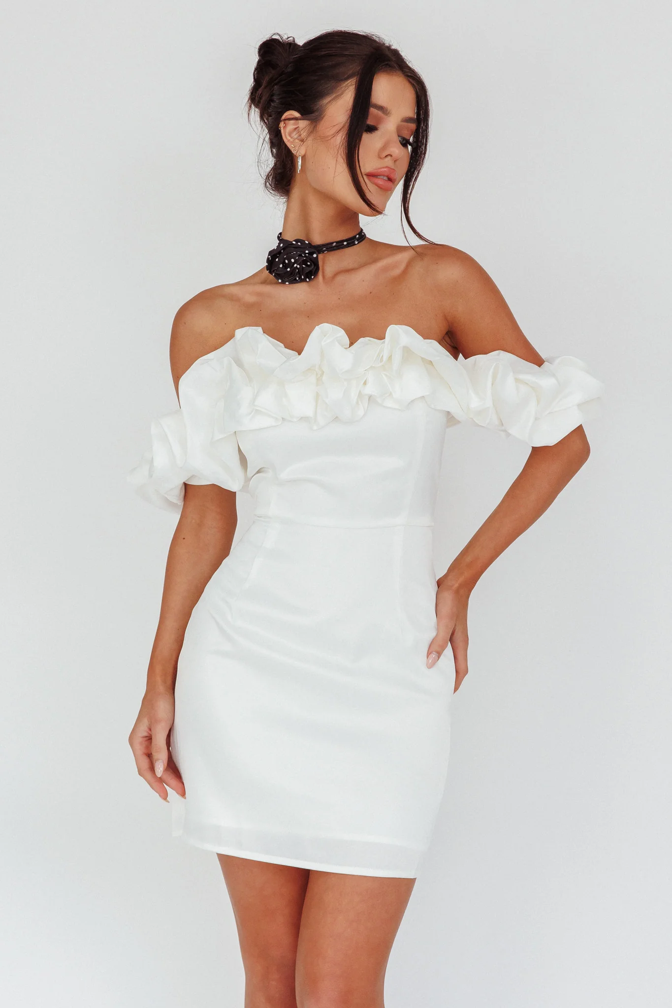 La Palma Off-Shoulder Mini Dress Off White - Sonourner