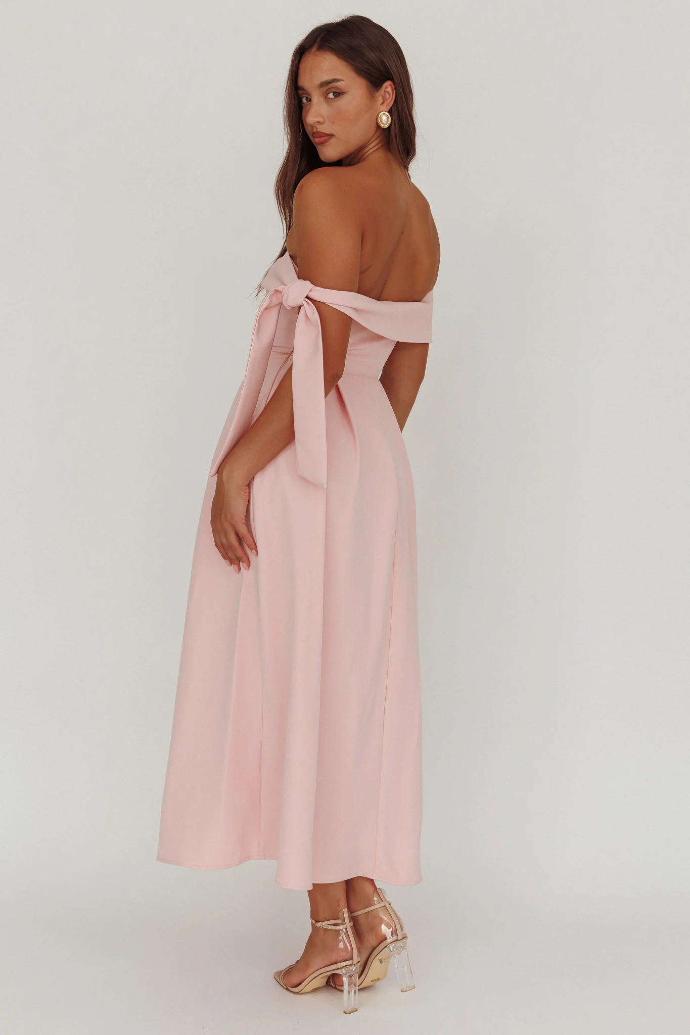 Aurora Sky Off-Shoulder Box Pleat Midi Dress Pink - Sonourner
