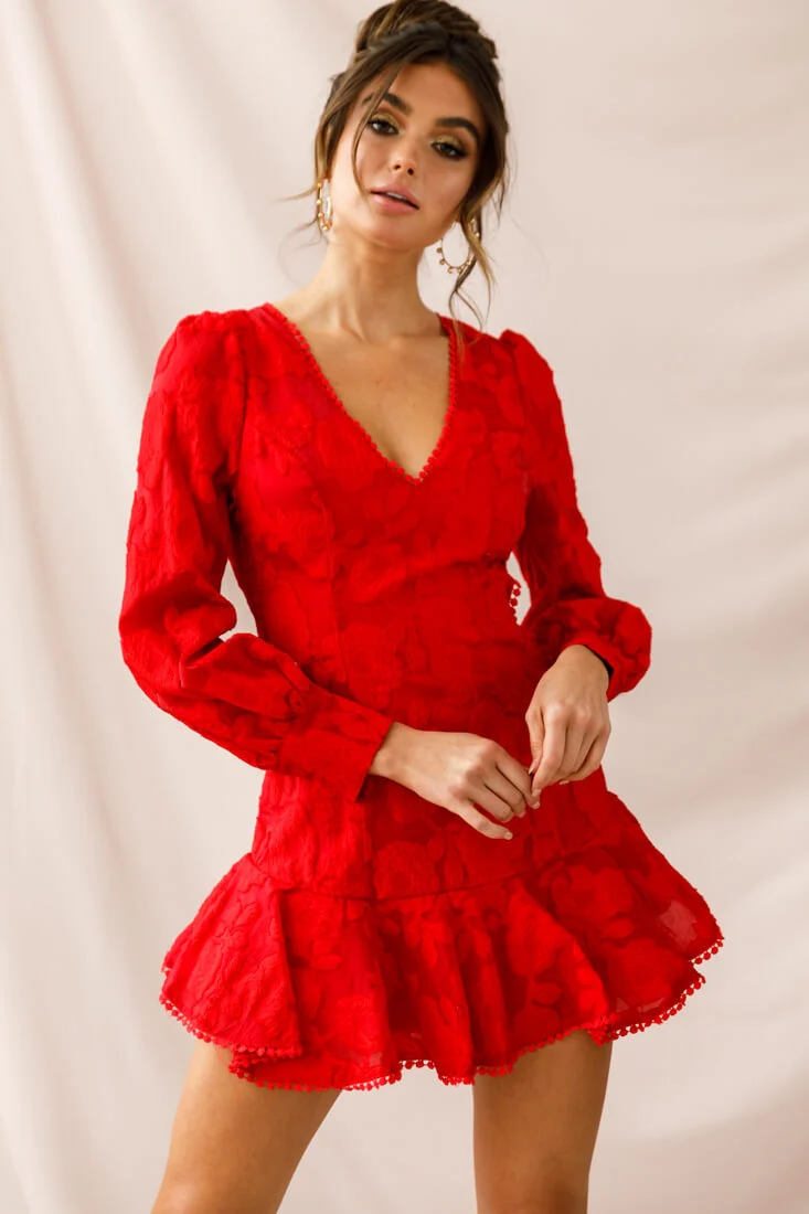 Camellia Open Back Cuff Sleeve Dress Red - Sonourner