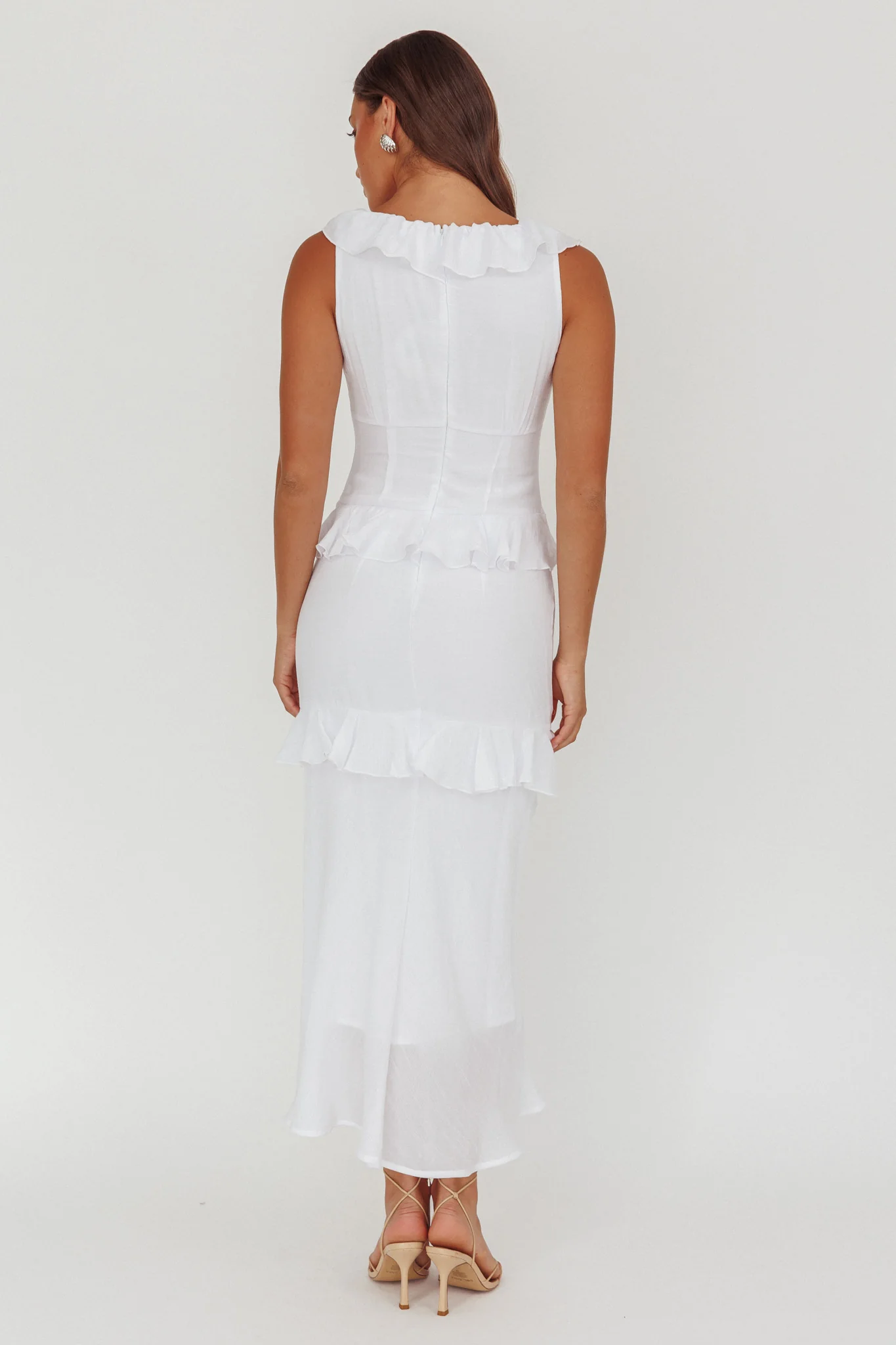 Arrabel Ruffle Trim Bust Tie Maxi Dress White - Sonourner