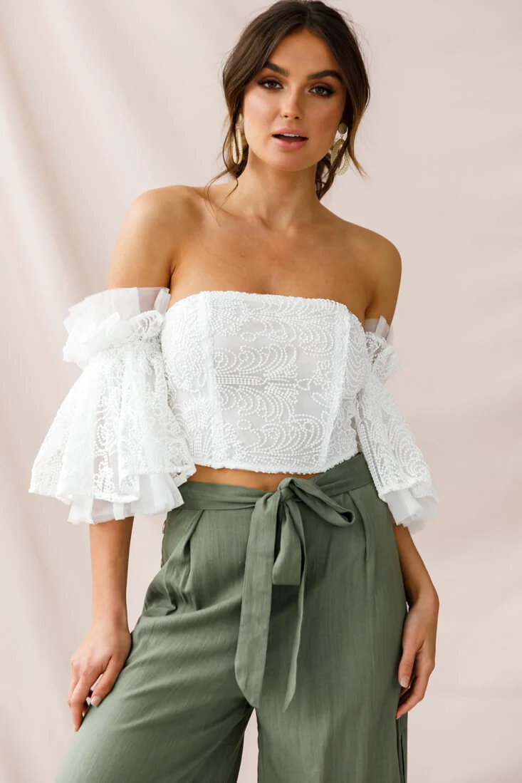 Arna Bell Sleeve Off-Shoulder Top White - Sonourner