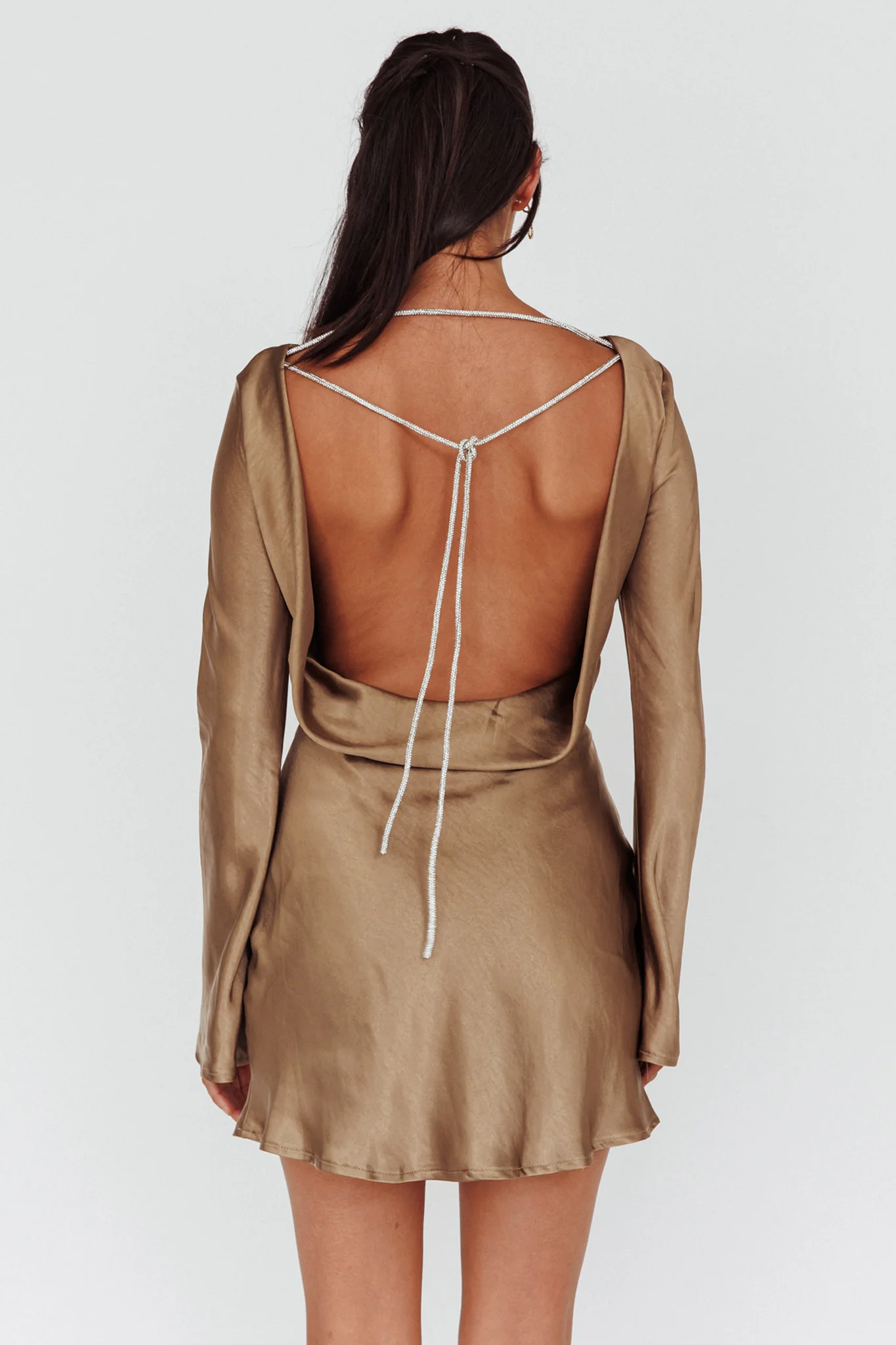 Thank Me Later Long Sleeve Diamante Rope Dress Olive - Sonourner