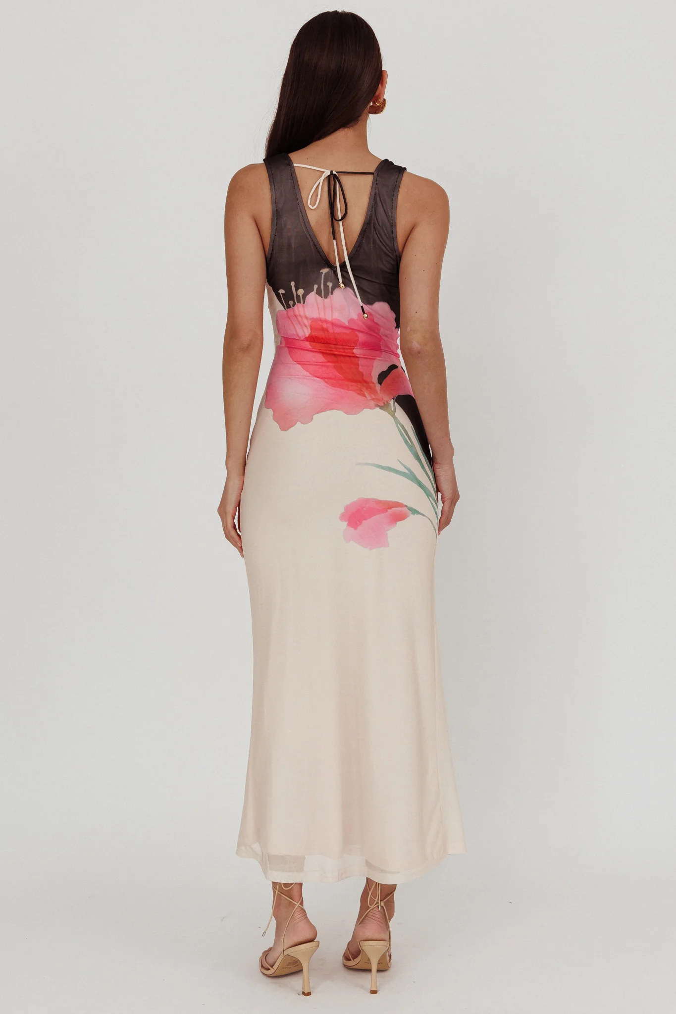 Cinders Tied Plunging Neckline Maxi Dress Flower Black - Sonourner