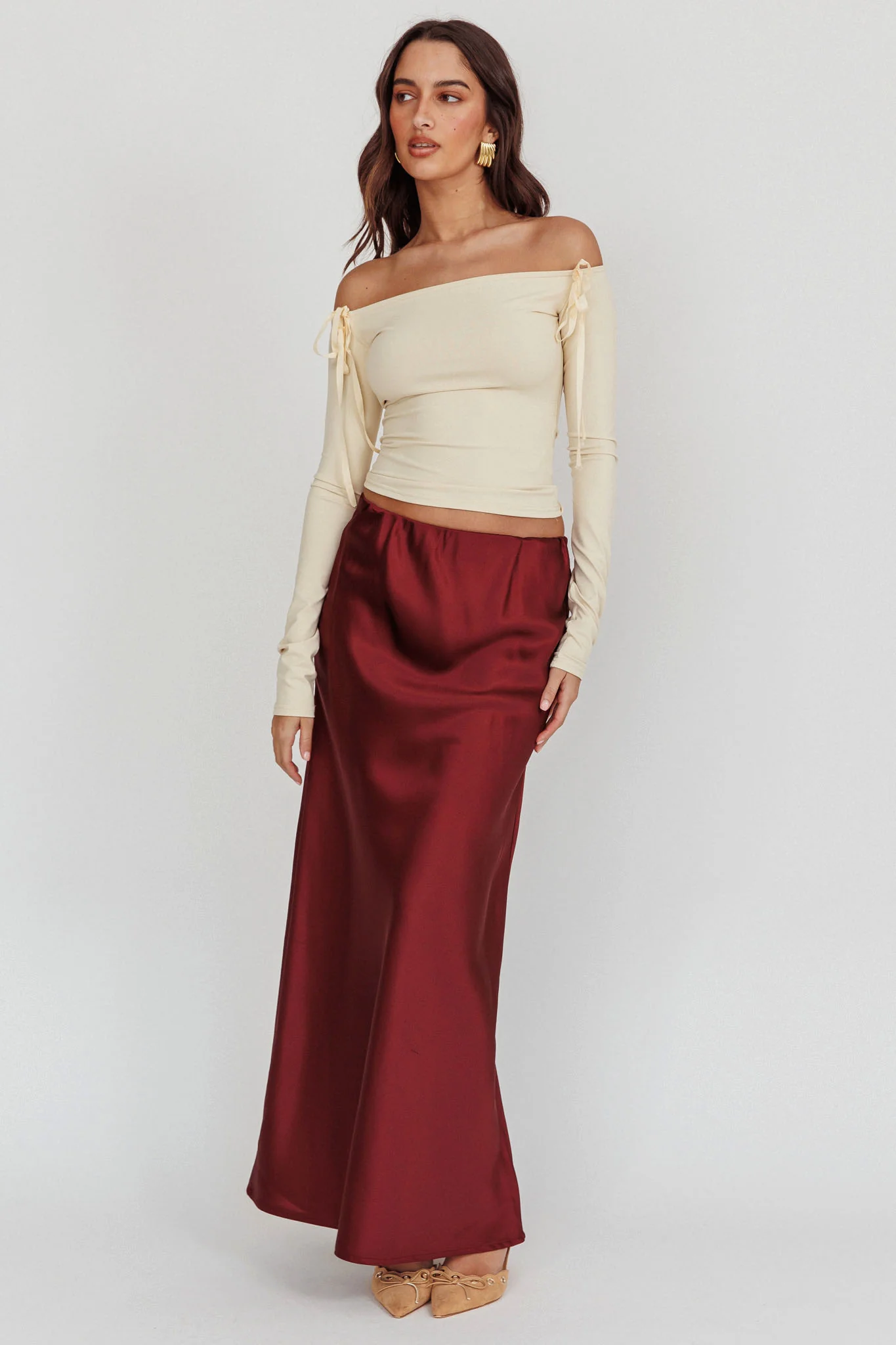 Cherubim Satin Maxi Skirt Wine - Sonourner