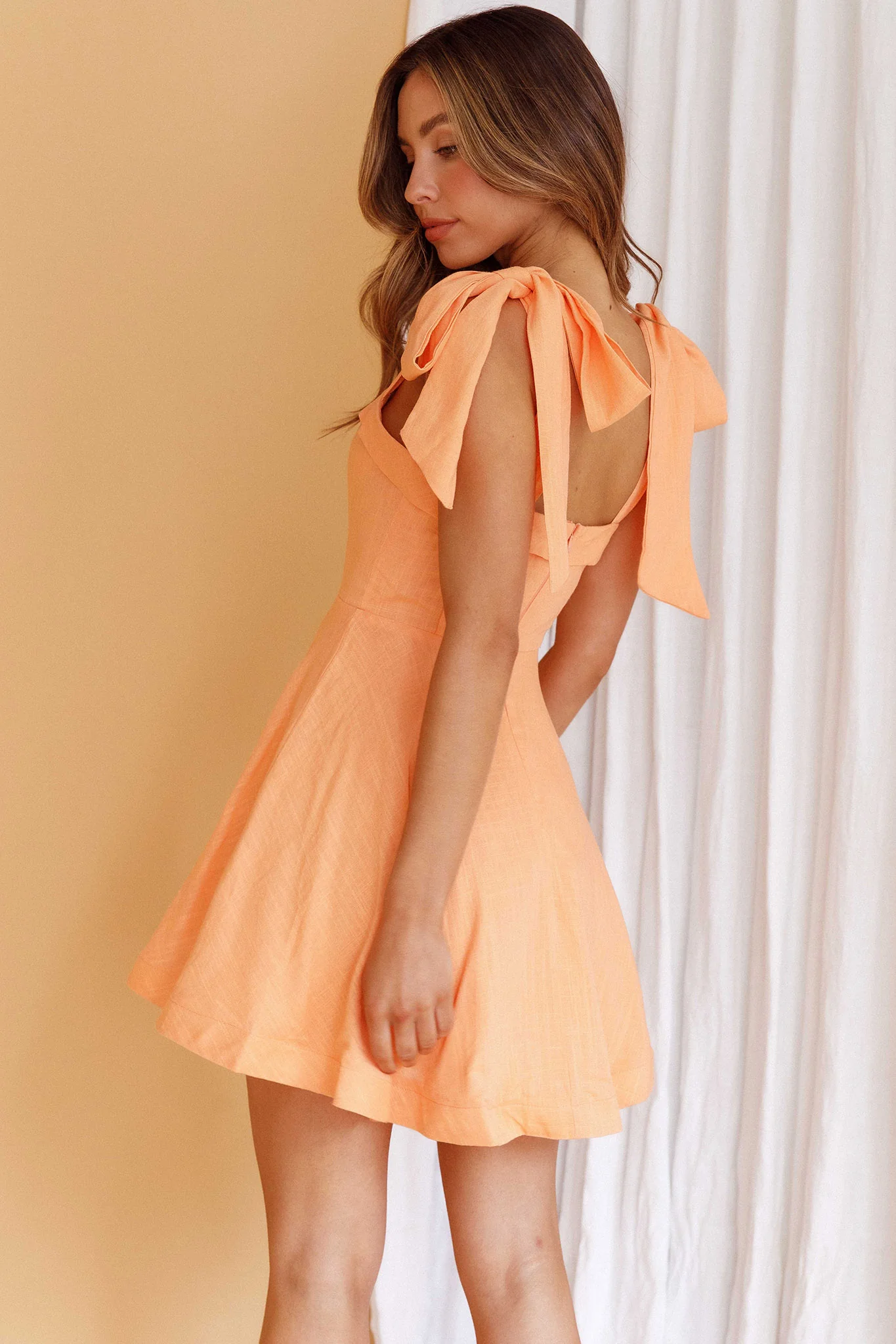 Jeanie Bow Shoulder Mini Dress Orange - Sonourner
