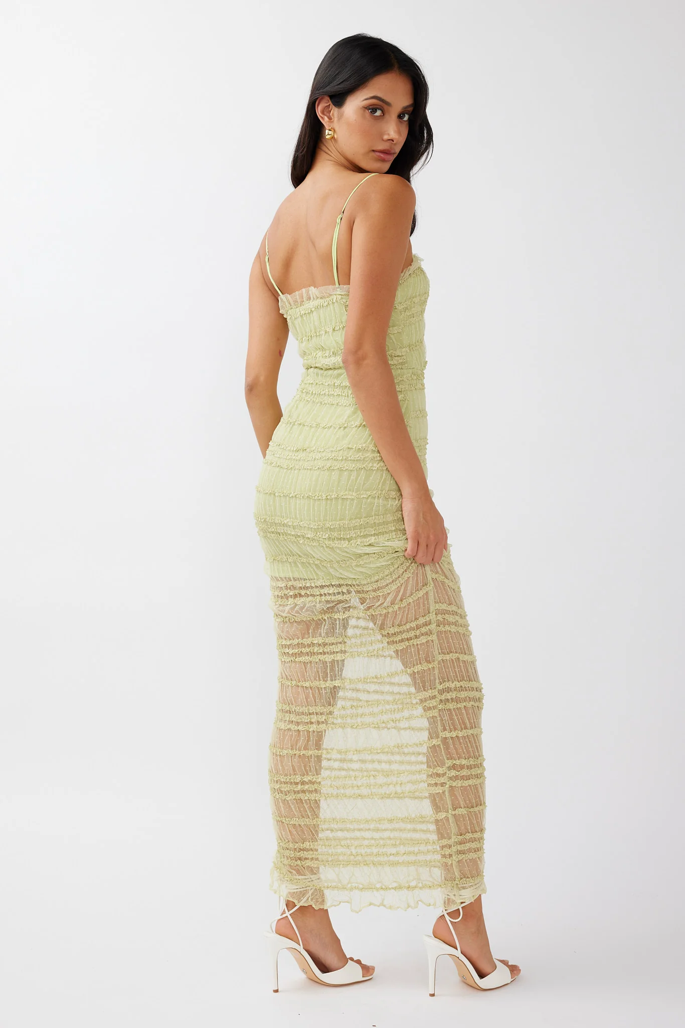 Wander & Roam Frill Trim Lace Dress Matcha - Sonourner