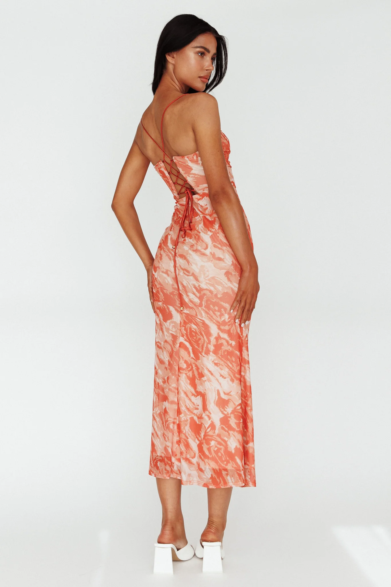 Nouveau U-Neckline Midi Dress Marbled Orange - Sonourner