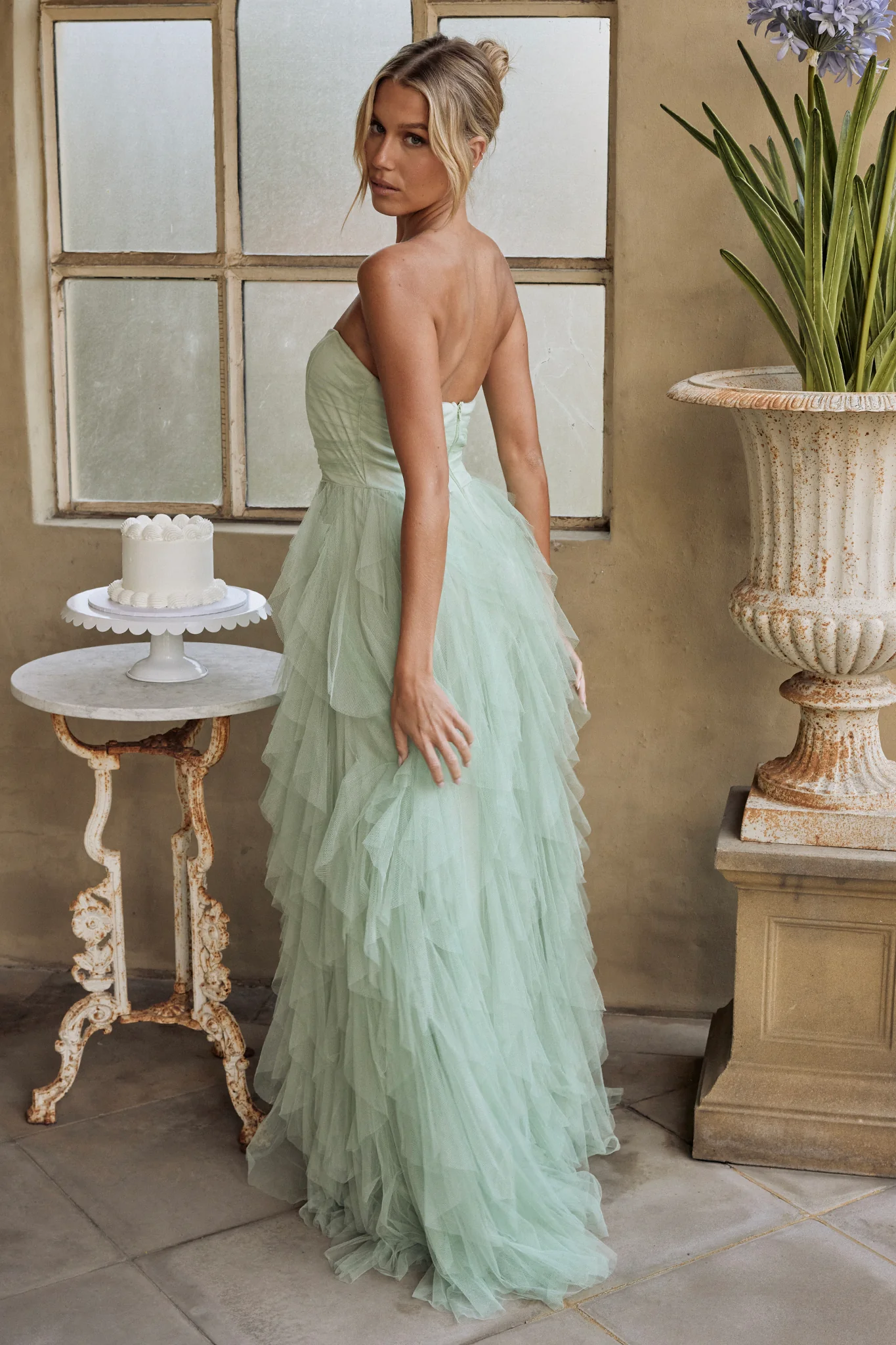 Rori Tulle Cascade Maxi Dress Sage - Sonourner