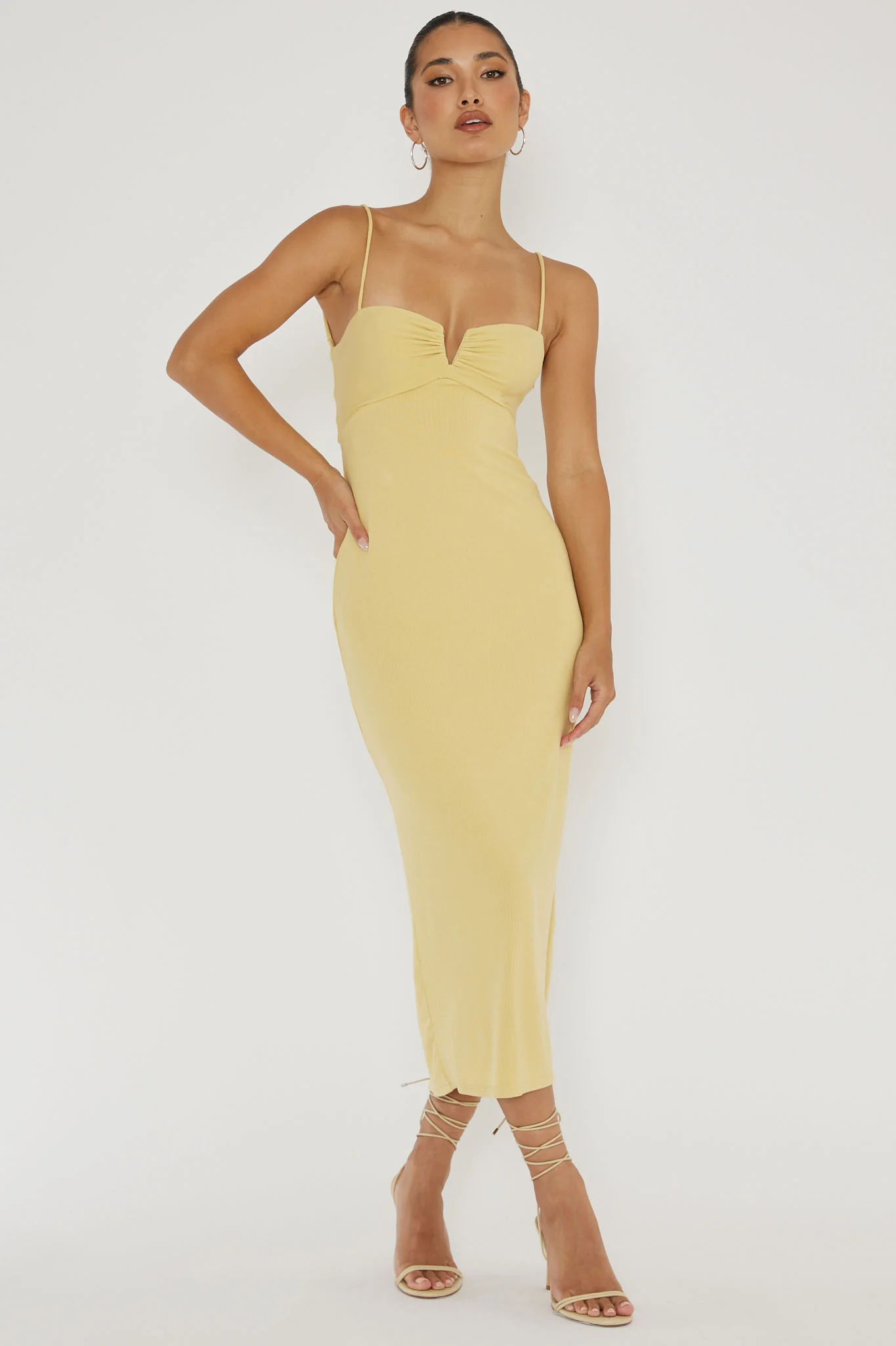 Namrata Twist Back Ribbed Midi Dress Lemon - Sonourner