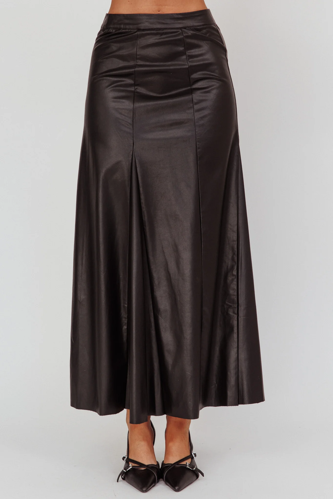 Galaxia A-Line Faux Leather Maxi Skirt Black - Sonourner