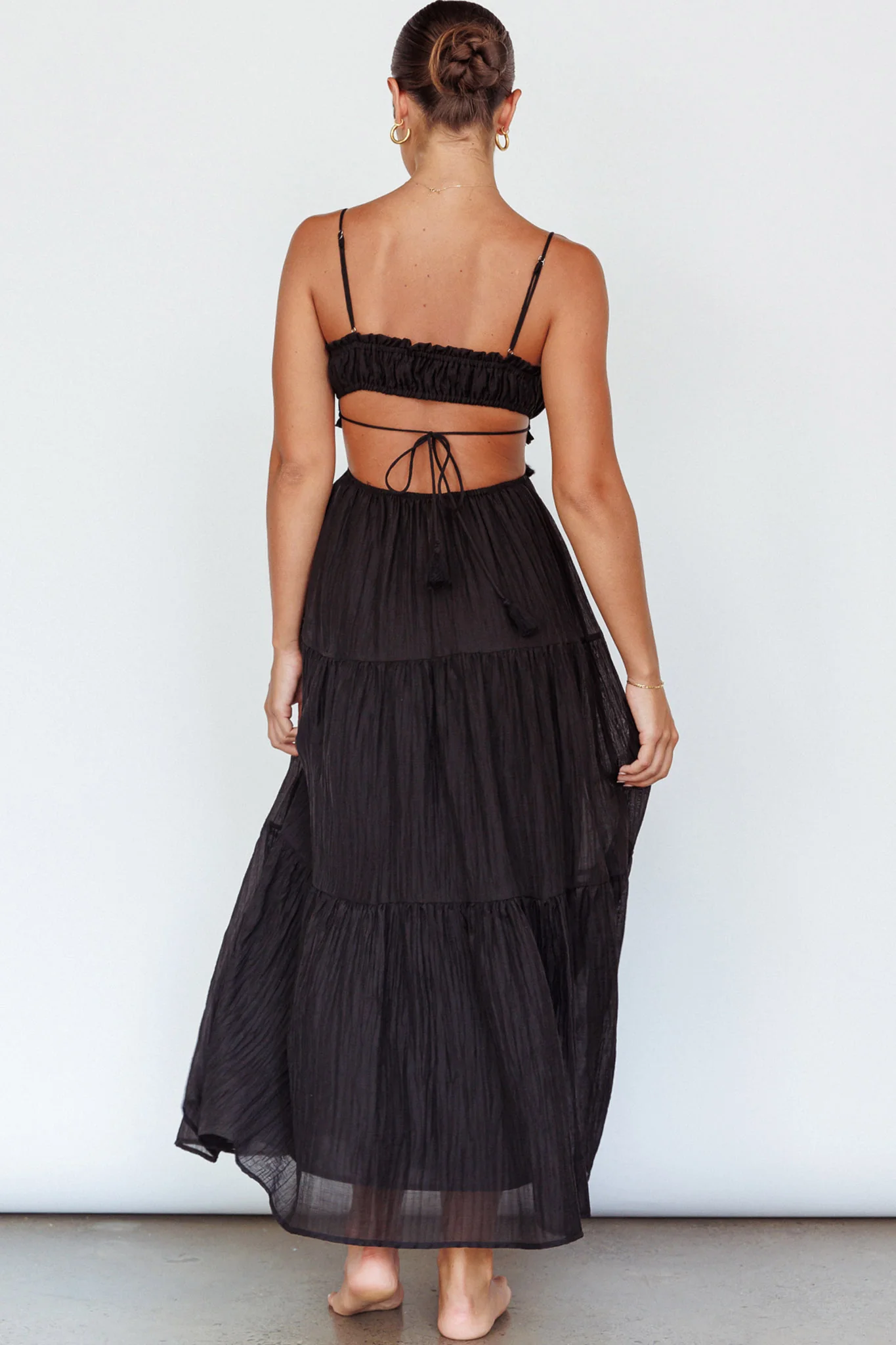 Eyona Cut-Out Waist Tie Maxi Dress Black - Sonourner