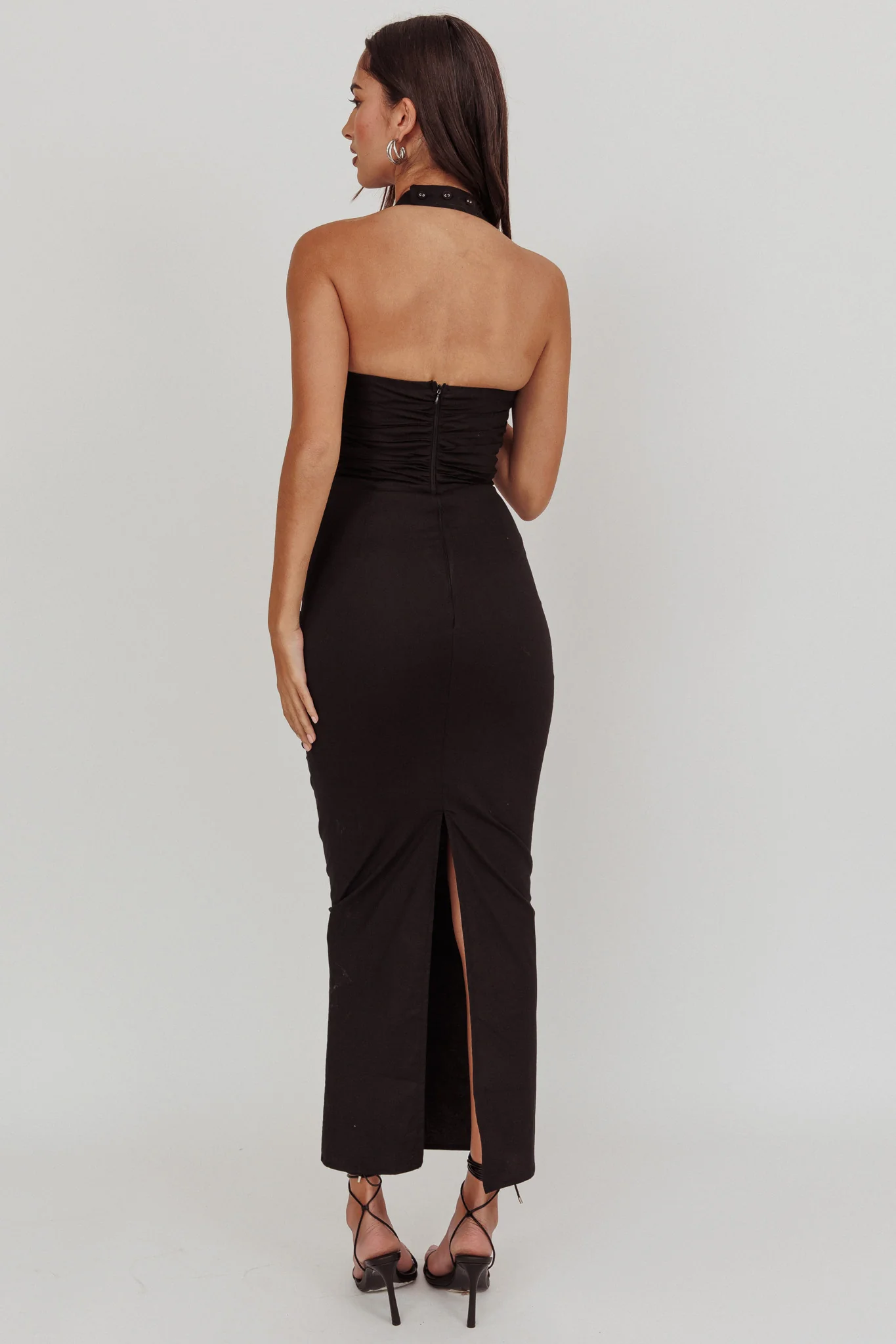 Scout Halterneck Ruched Maxi Dress Black - Sonourner