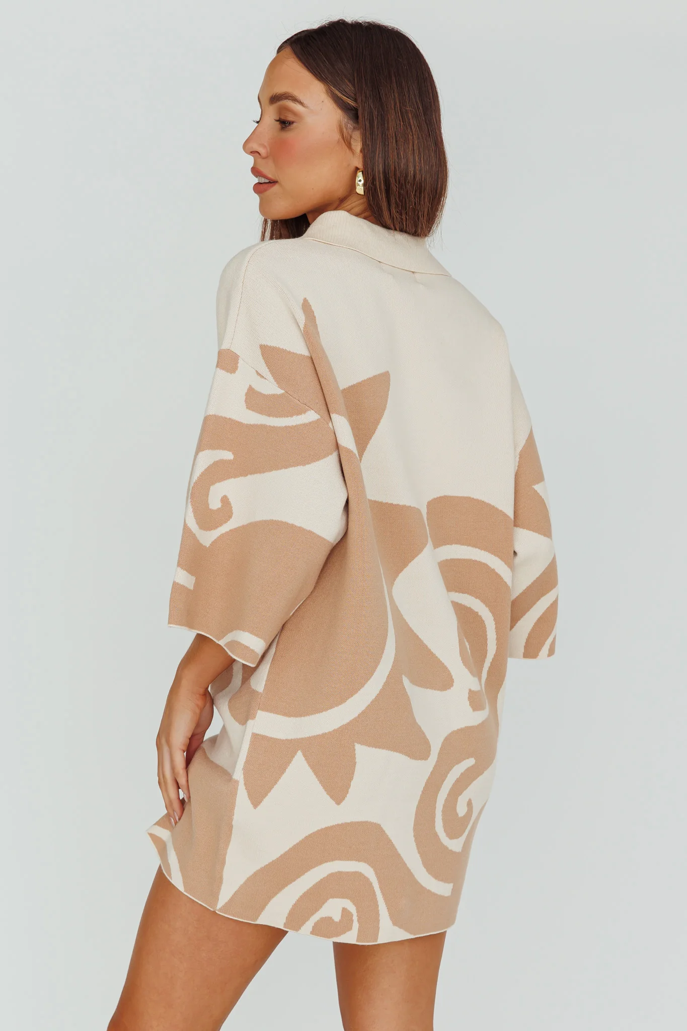 Nalani Button Up Knit Shirt Dress Sand/Wood - Sonourner