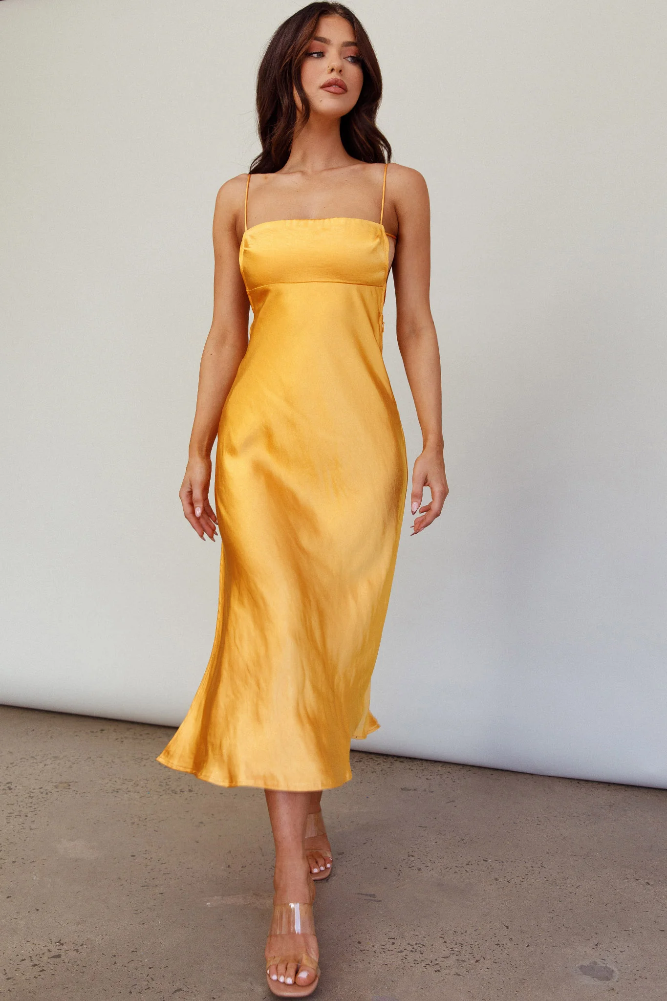 Dolce Life Low Back Midi Dress Orange - Sonourner