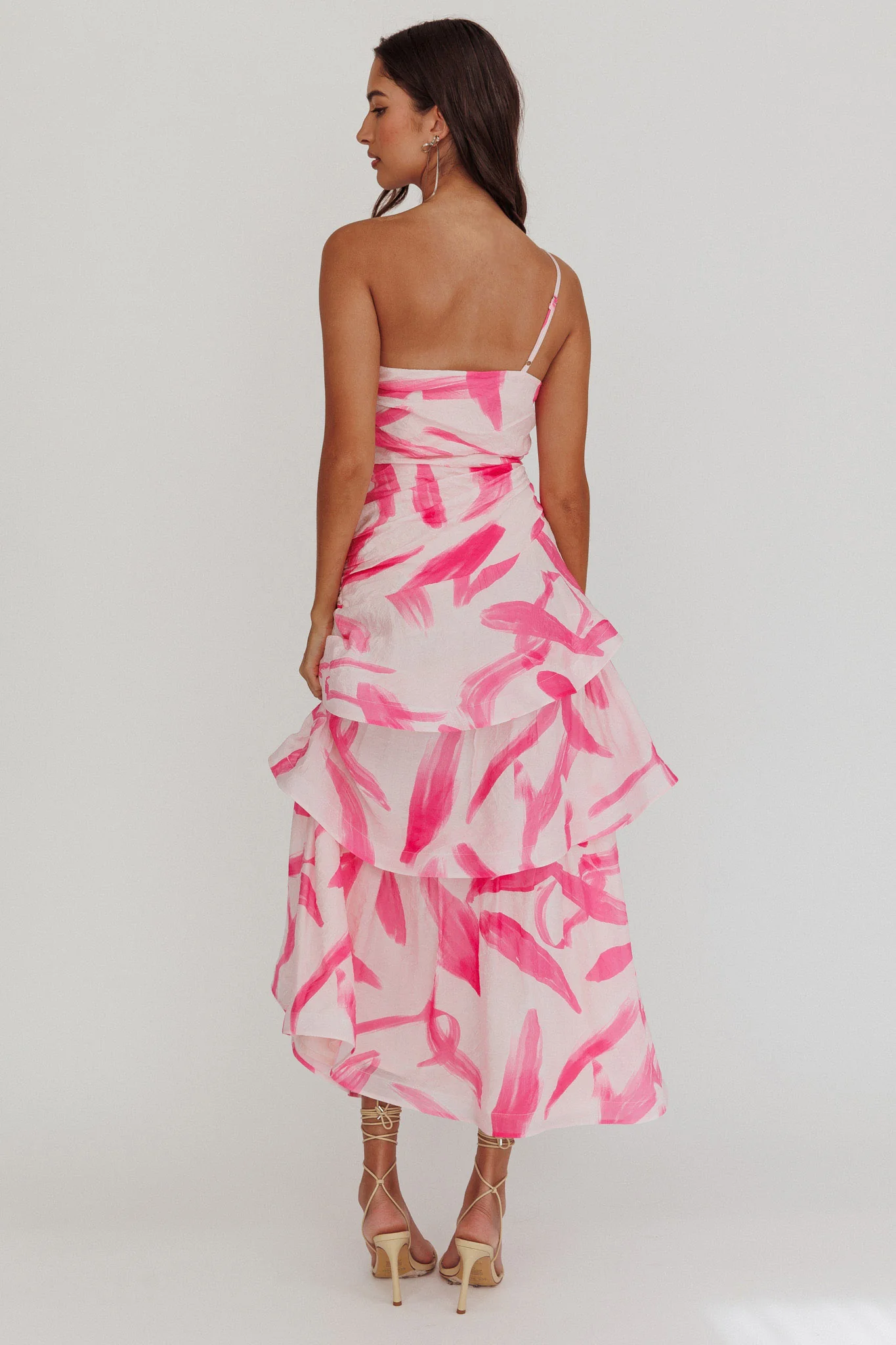Kenny One Shoulder Tiered Maxi Dress Print Pink - Sonourner