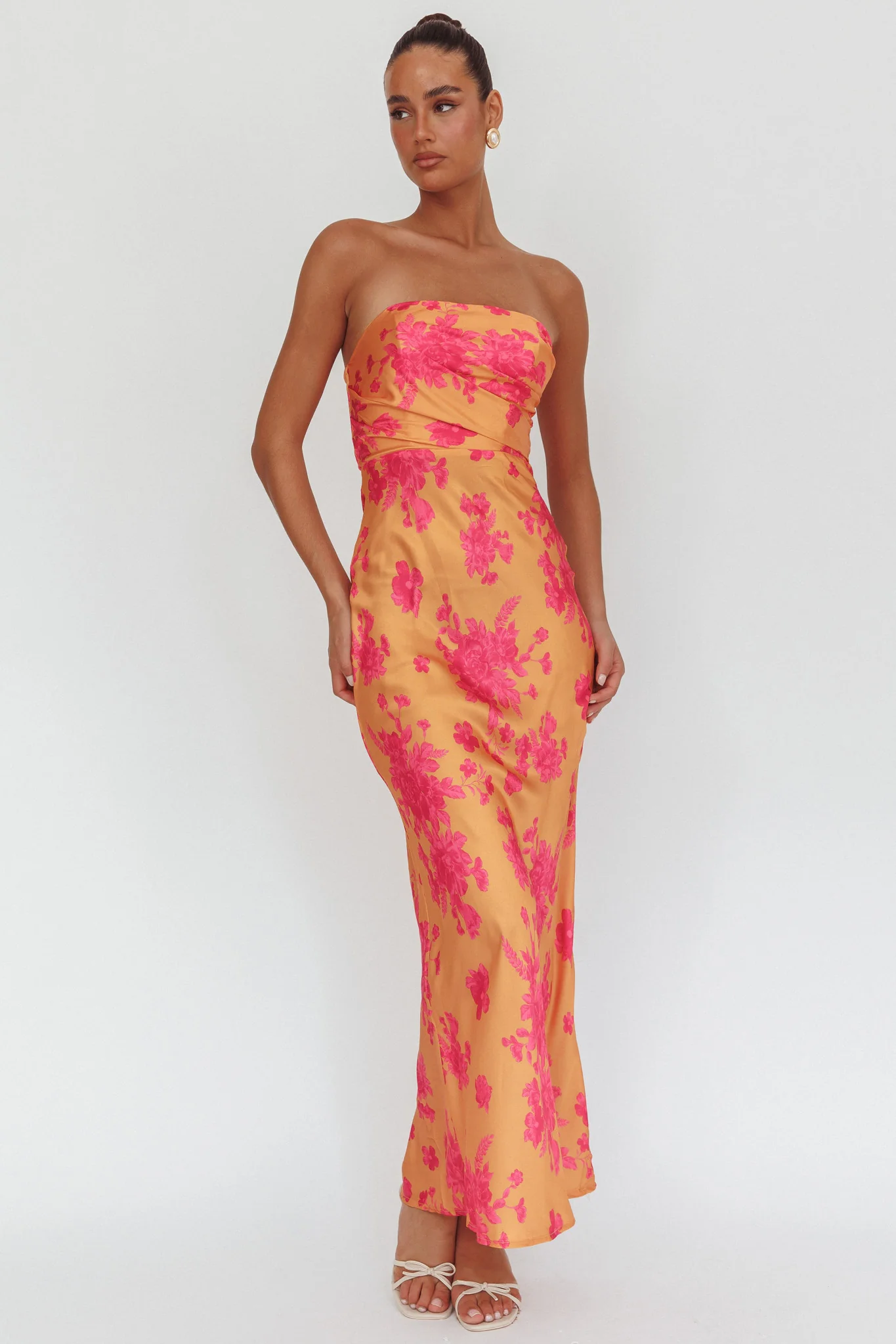 City Of Stars Strapless Maxi Dress Floral Orange - Sonourner