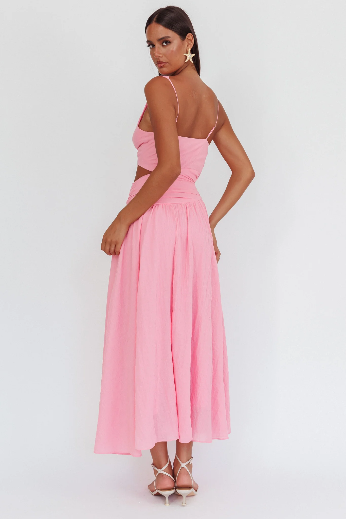 First Dates Waist Cut-Out Maxi Dress Pink - Sonourner