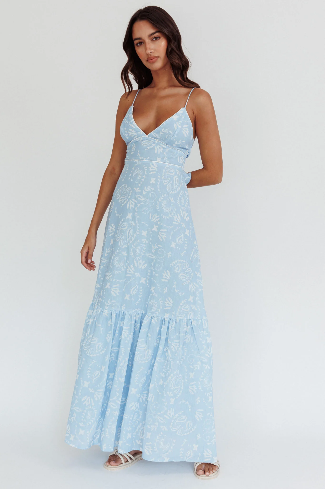 Later Days Cami Strap Maxi Dress Paisley Blue - Sonourner