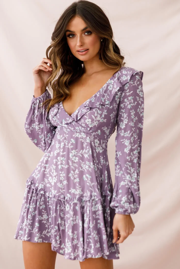 Brentwood Lace Up Babydoll Dress Lilac - Sonourner