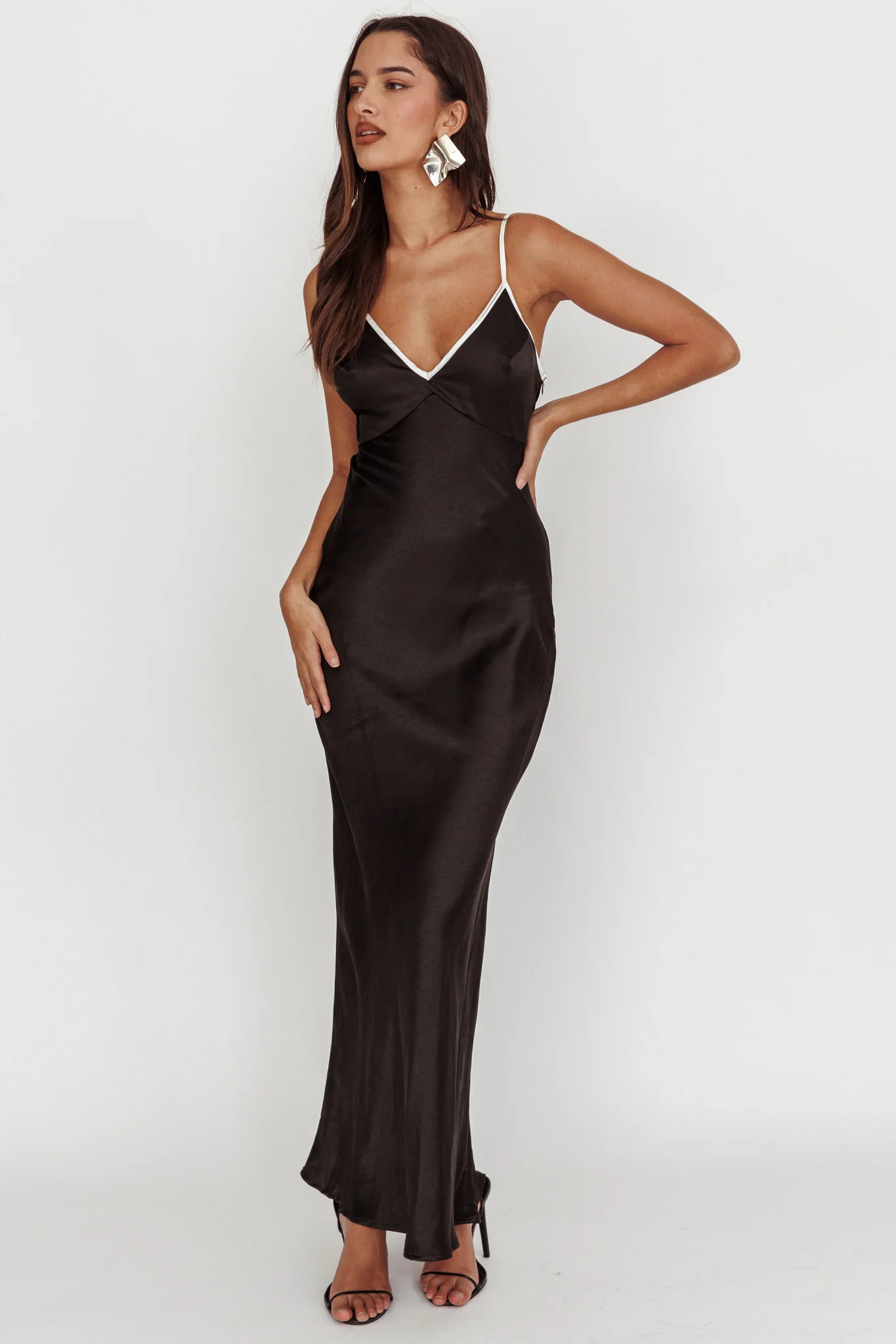Odyssey Contrast Satin Maxi Slip Dress Black - Sonourner