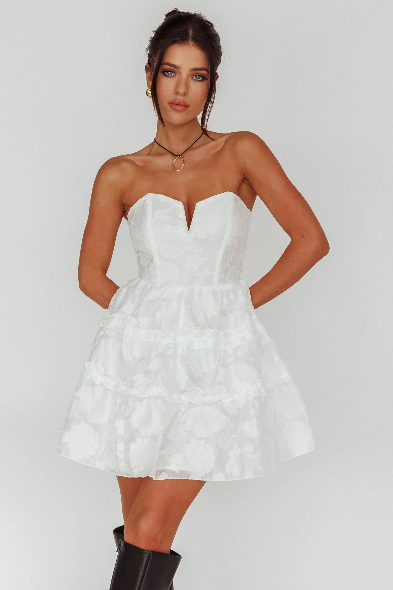 Demi Frill Trim Strapless Dress White - Sonourner