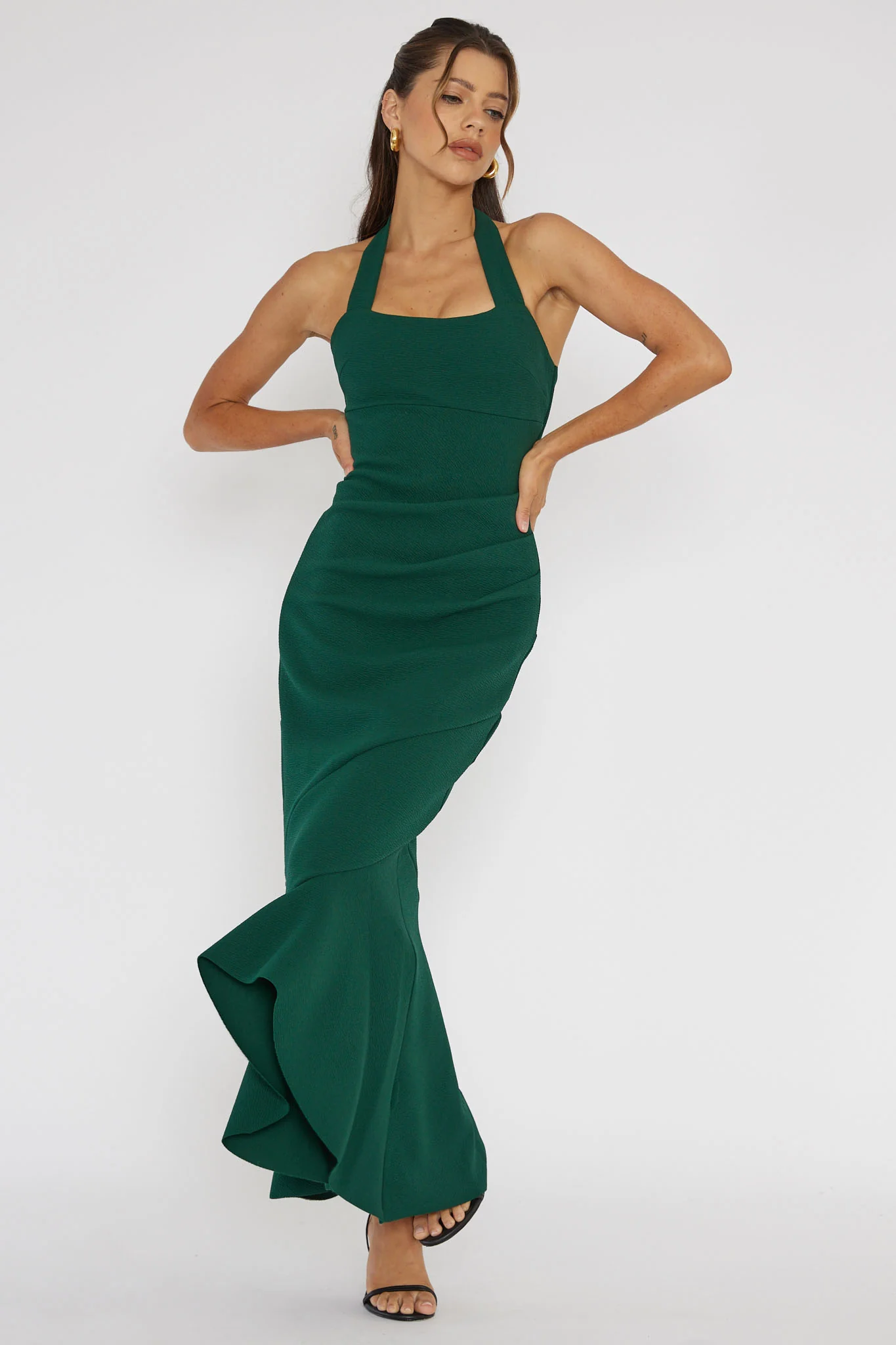 Fire Of Stars Halterneck Midi Dress Forest Green - Sonourner